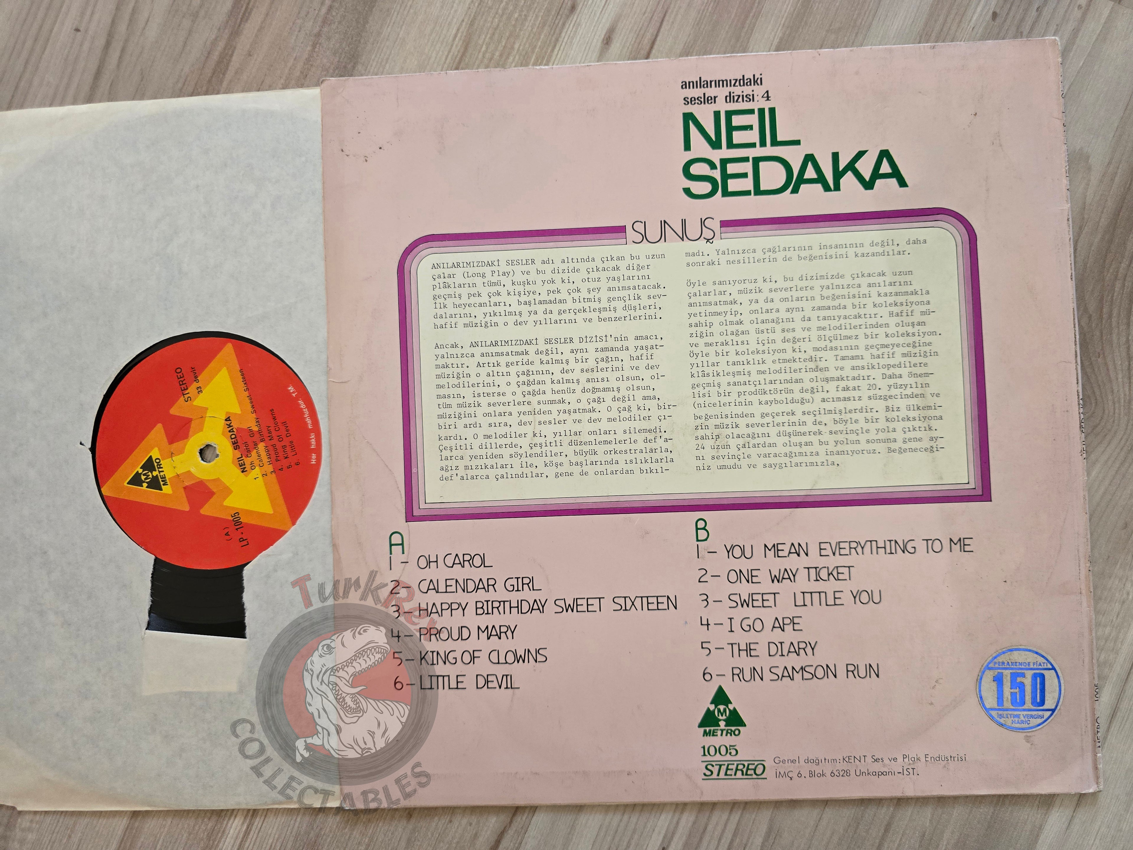 Neil Sedaka – Anılarımızdaki Sesler Dizisi 4 Turkish Pressing Vinyl Turkey Edition