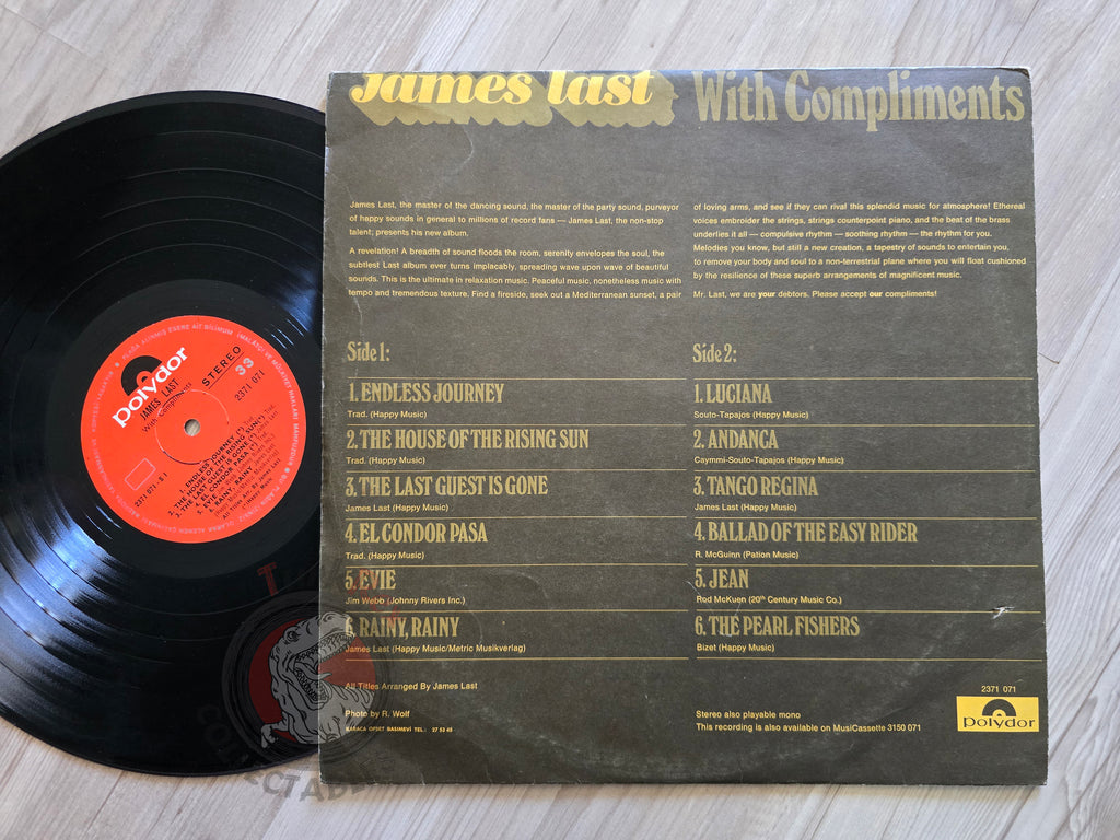 James Last – With Compliments Turkish Pressing Vinyl Turkey Edition