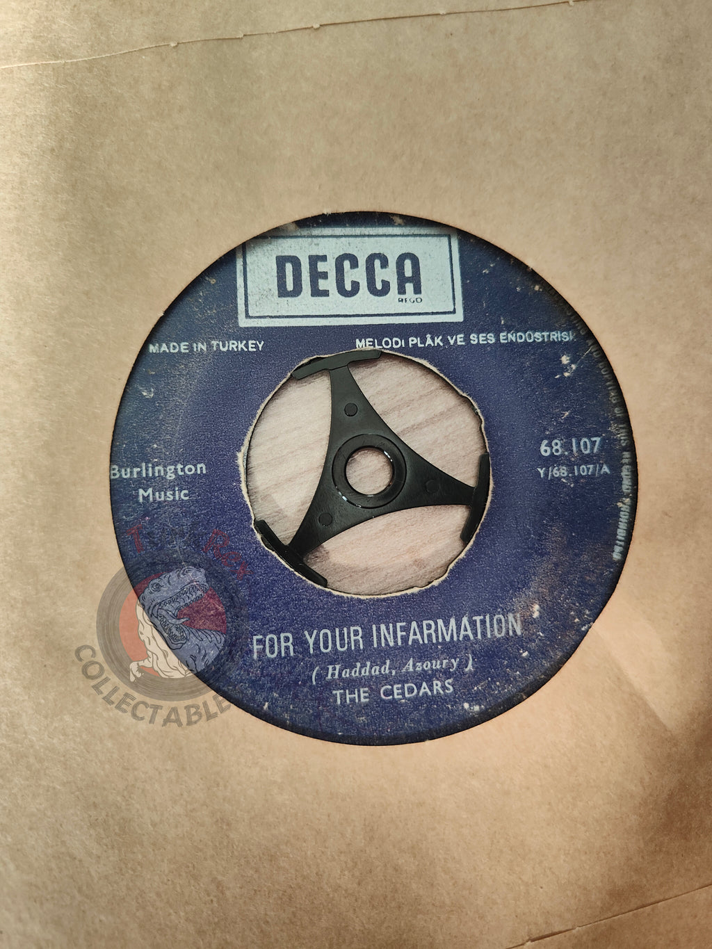 The Cedars – For Your Information 7"  Turkish Pressing Vinyl Turkey Edition