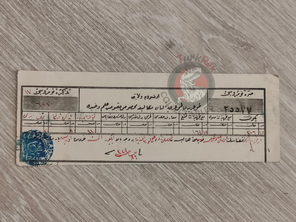 Ottoman Tax Receipt 1913 Erzurum Sanjak Muslim Citizen Kumluhan