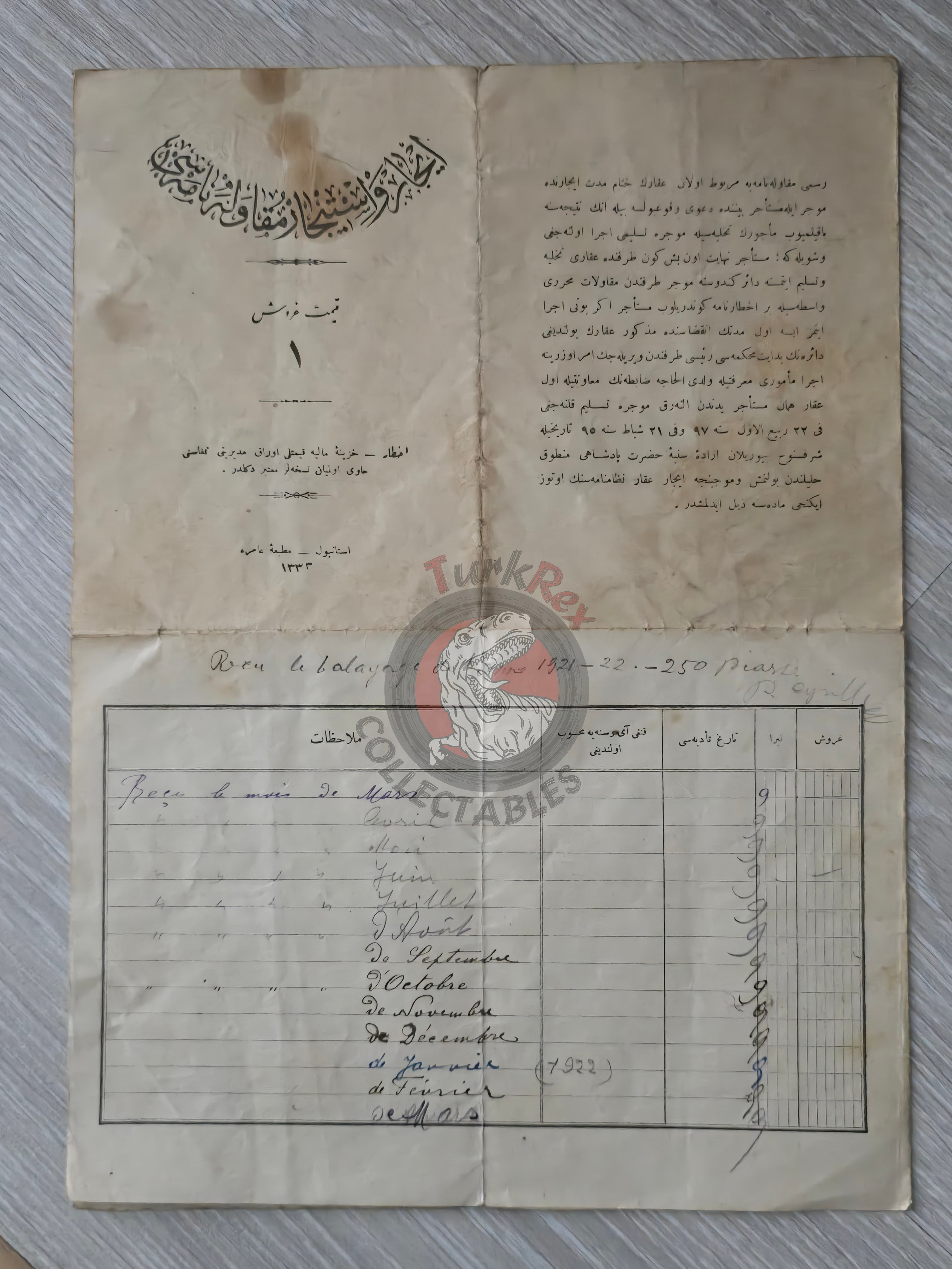 Ottoman Rental Contract of Home İstanbul 1919 French Citizens Priest Monastery