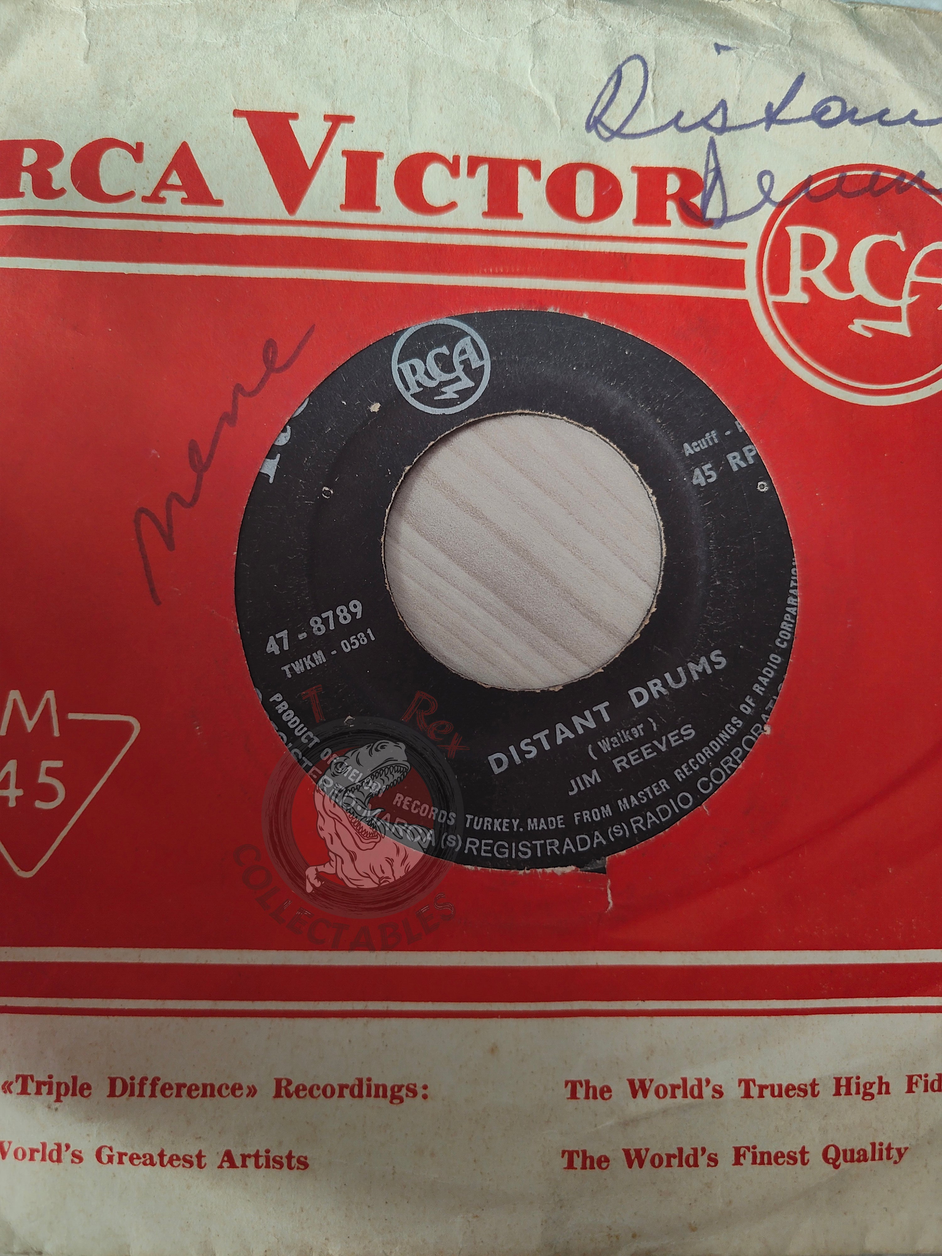 Jim Reeves – Distant Drums 7" Turkish Pressing Vinyl Turkey Edition