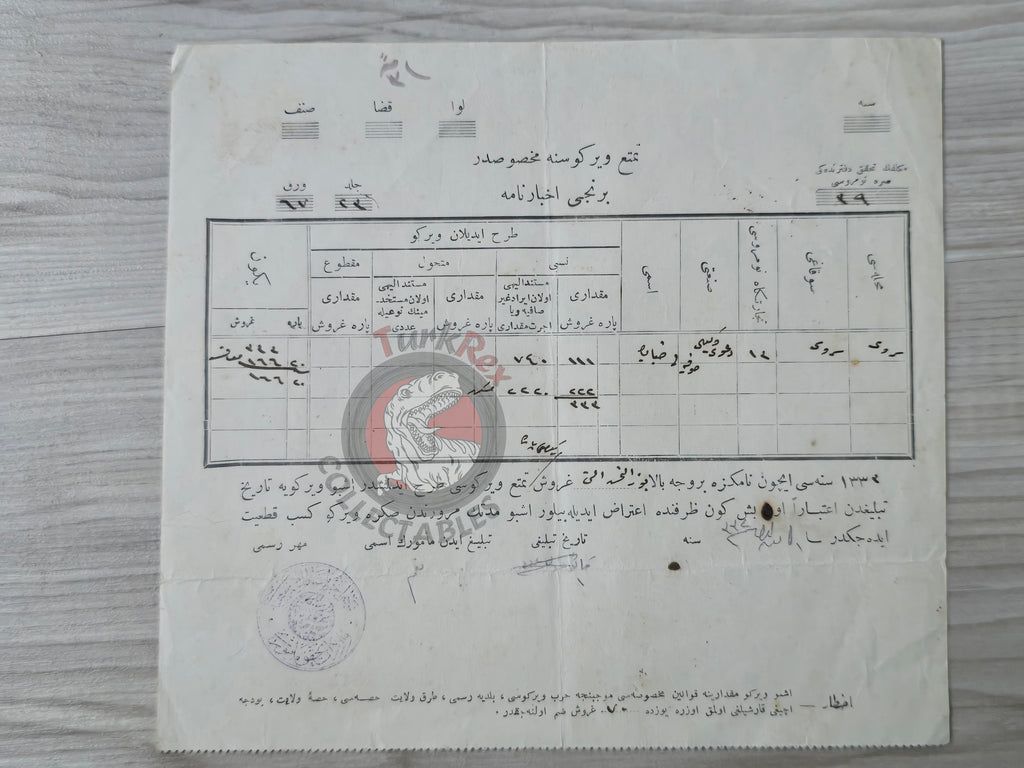 Ottoman Income Tax Notification 1916 Attorney Sofia Ziya Bey Balkans Empire