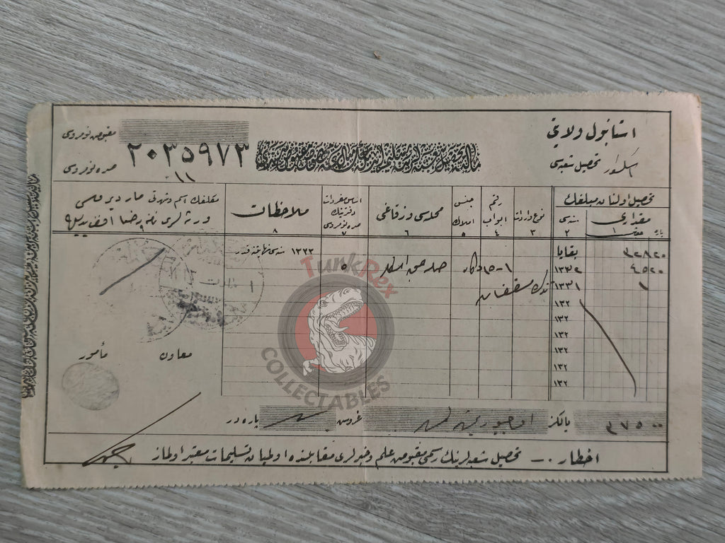 Ottoman Tax Document 1907 Salacak Pier, Üsküdar, Istanbul Armenian Citizen