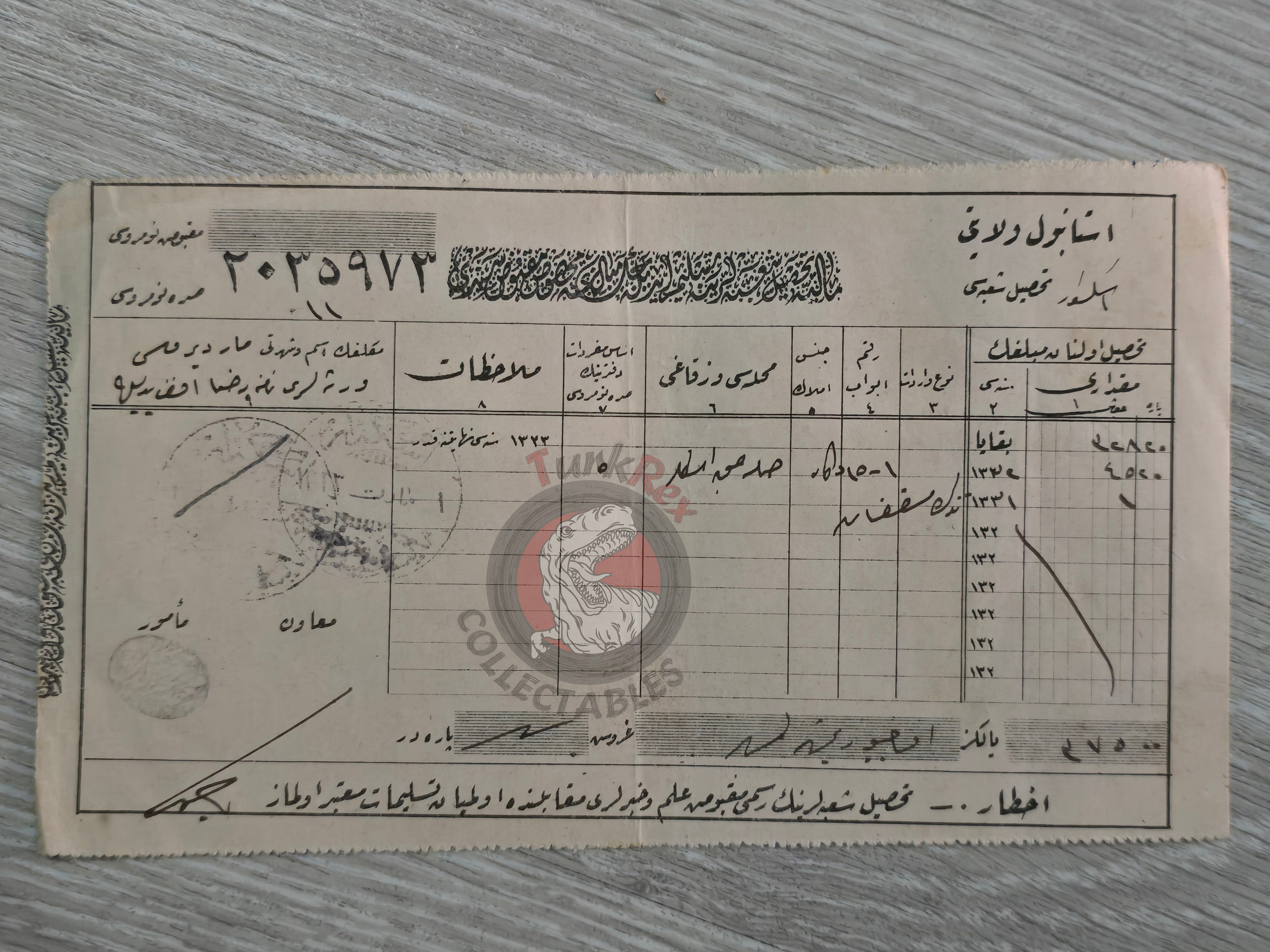 Ottoman Tax Document 1907 Salacak Pier, Üsküdar, Istanbul Armenian Citizen