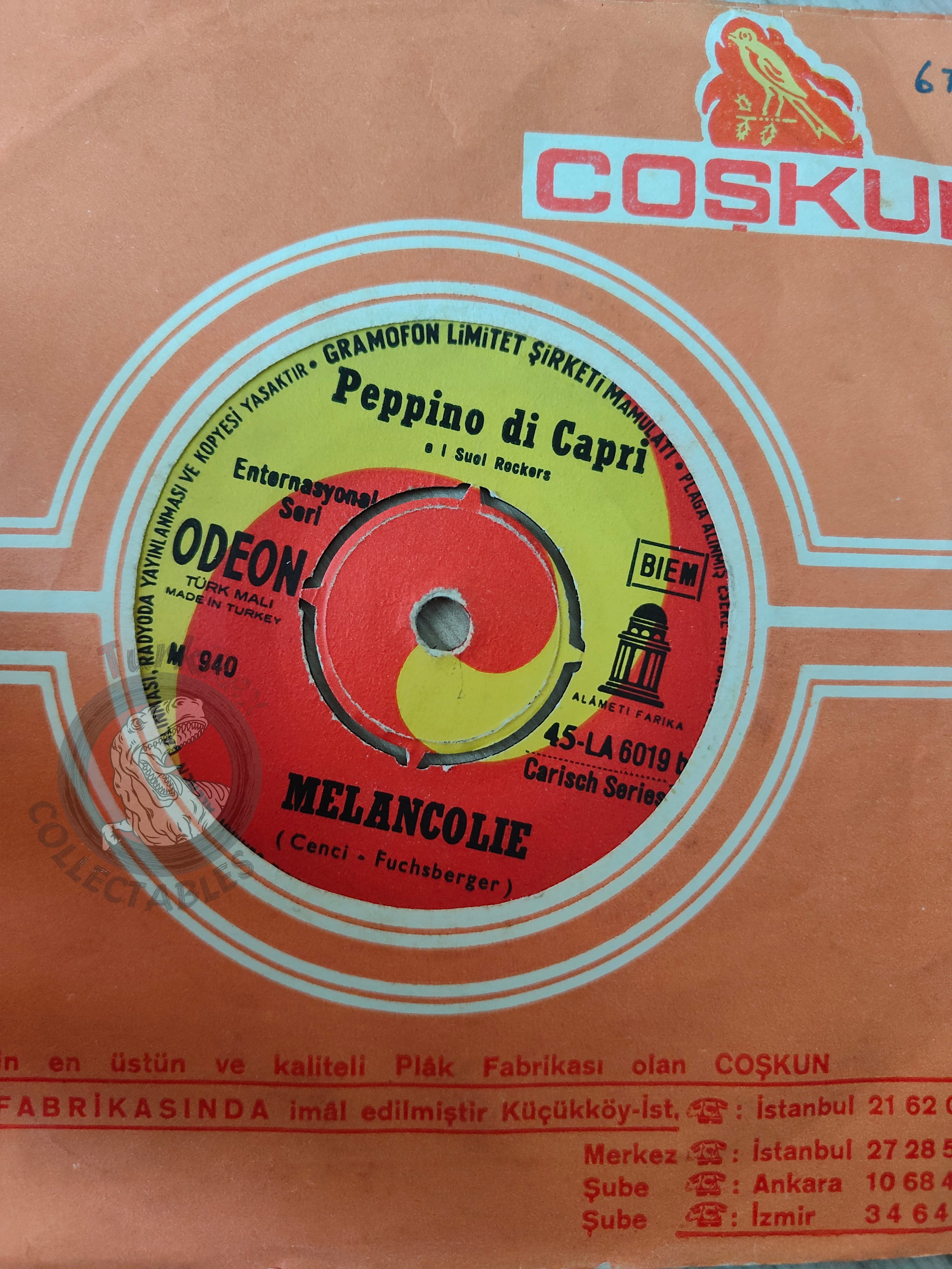 Peppino Di Capri – Chiove / Melancolie 7" Turkish Pressing Vinyl Turkey Edition