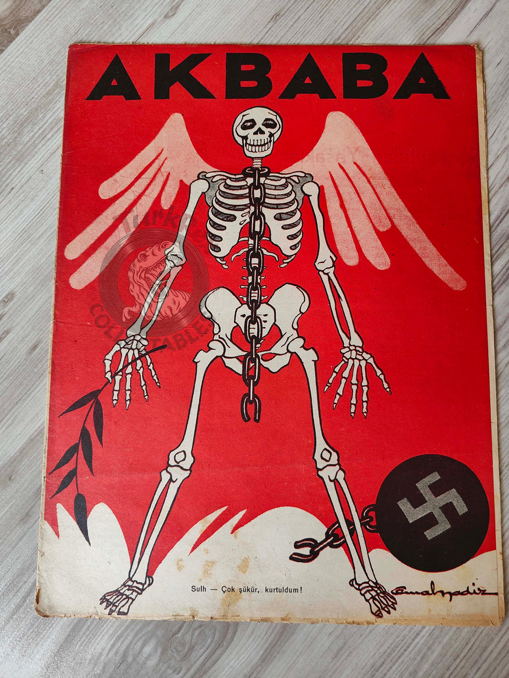 Akbaba 1945 Humor Magazine Turkish Turkey Germany Peace WW2 era Benito Mussolini