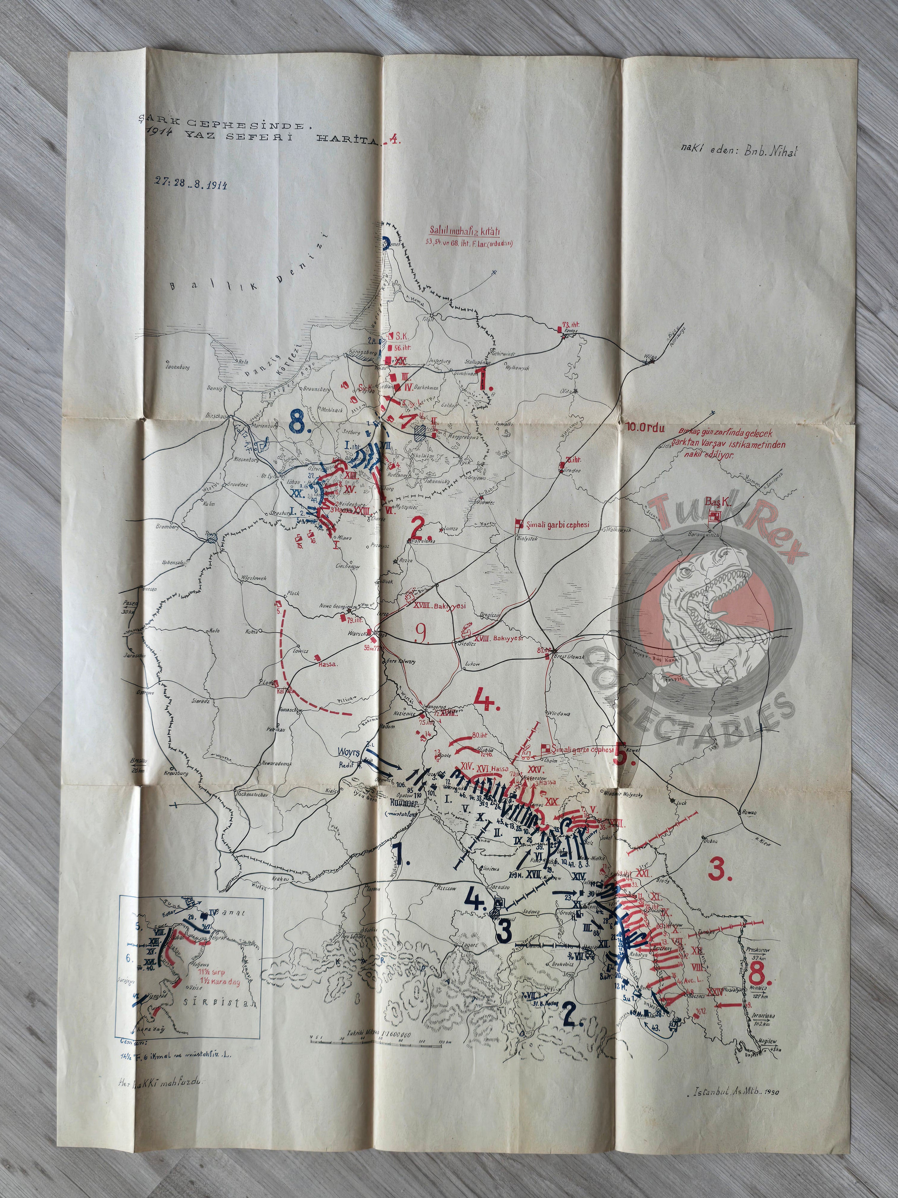 WW1 Eastern Front 1914 Turkish Military Map Gdańsk Bay Region Germany Russia 1990