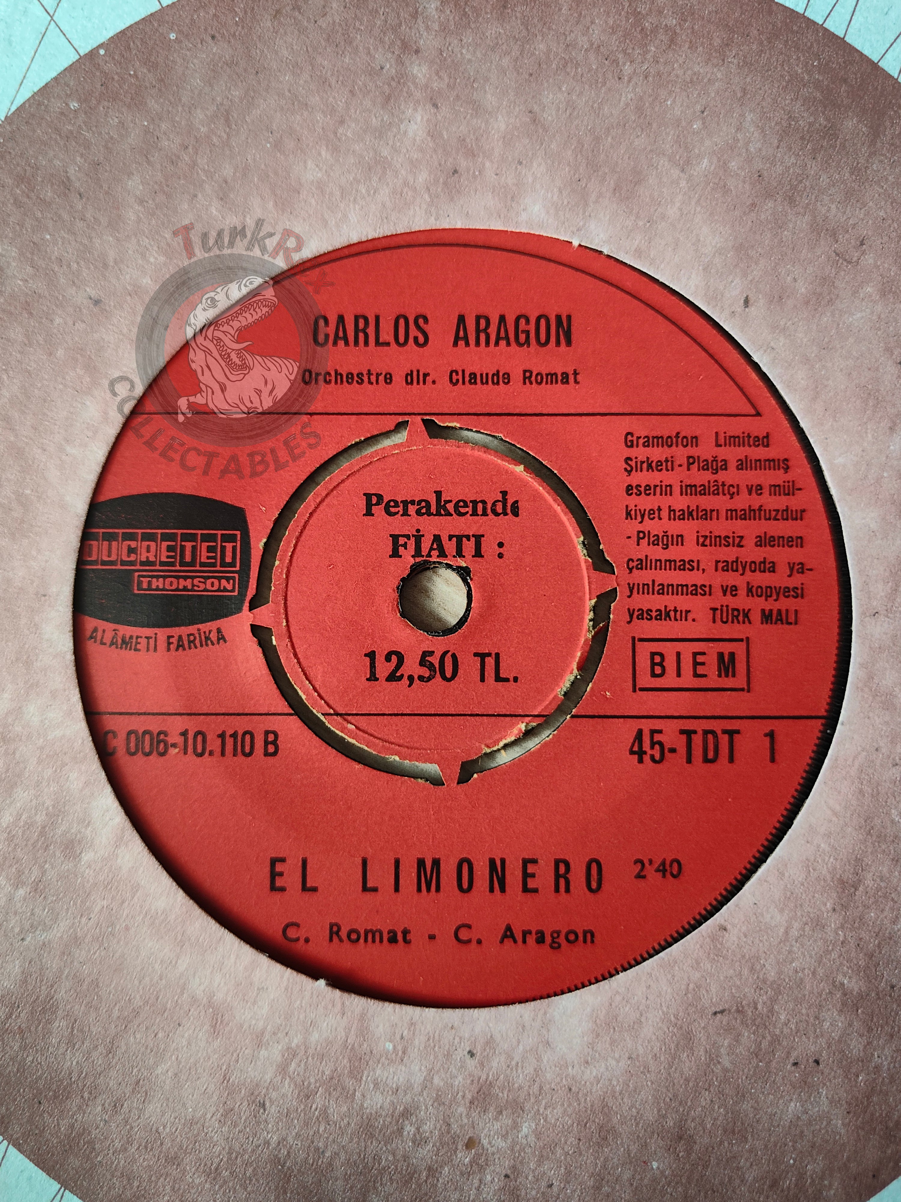 Carlos Aragon – El Limonero 7"  Turkish Pressing Vinyl Turkey Edition