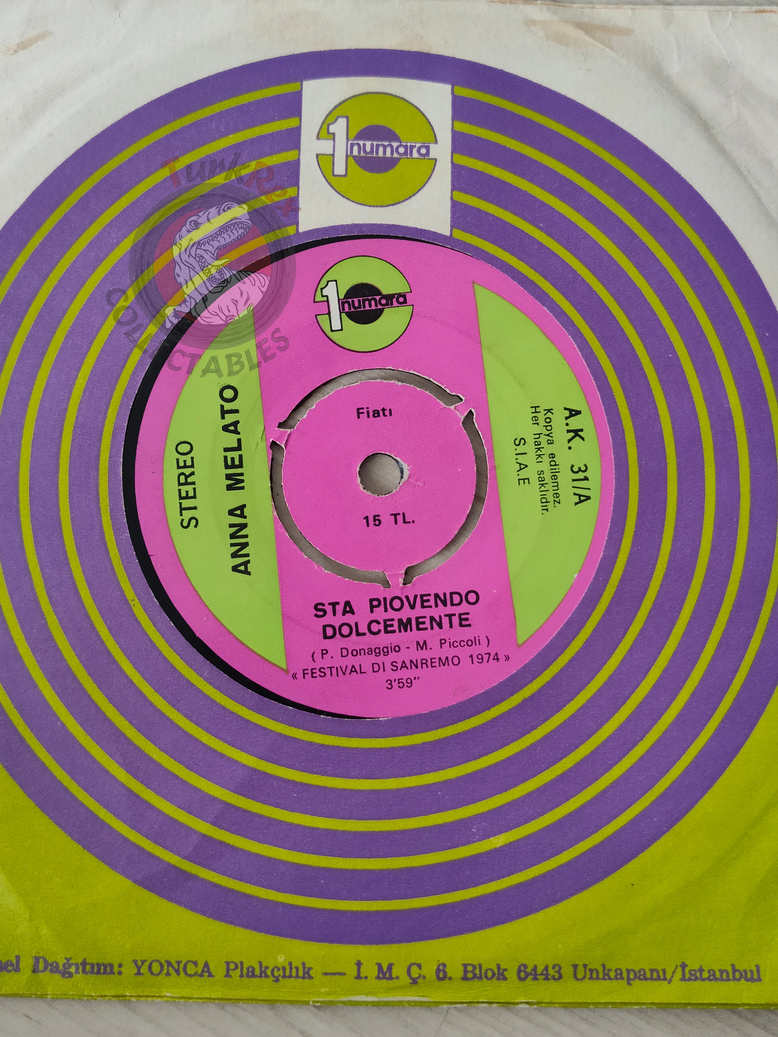 Anna Melato – Sta Piovendo Dolcemente 7" Turkish Pressing Vinyl Turkey Edition Sanremo