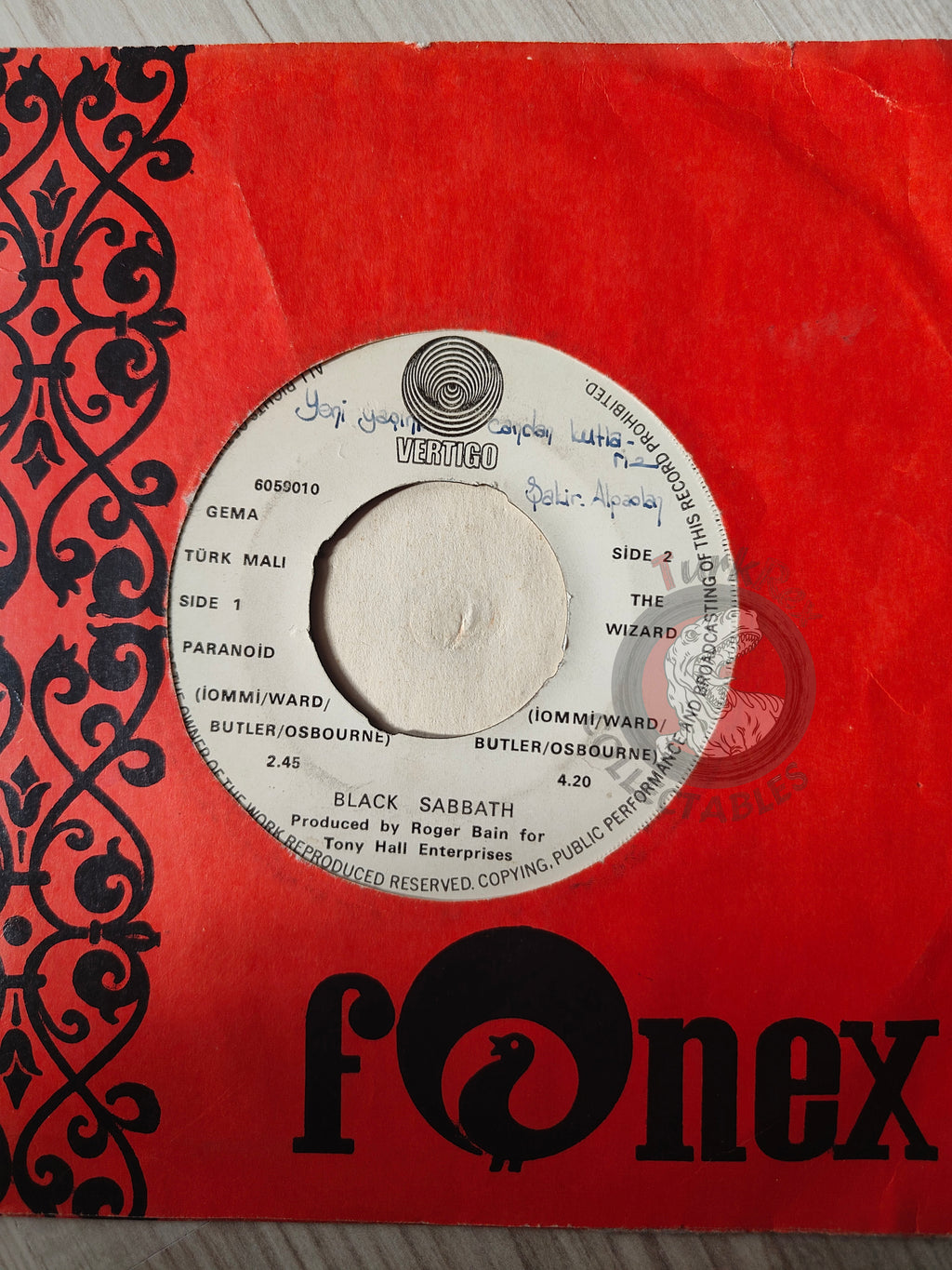 Black Sabbath – Paranoid 7" Turkish Pressing Vinyl Turkey Edition