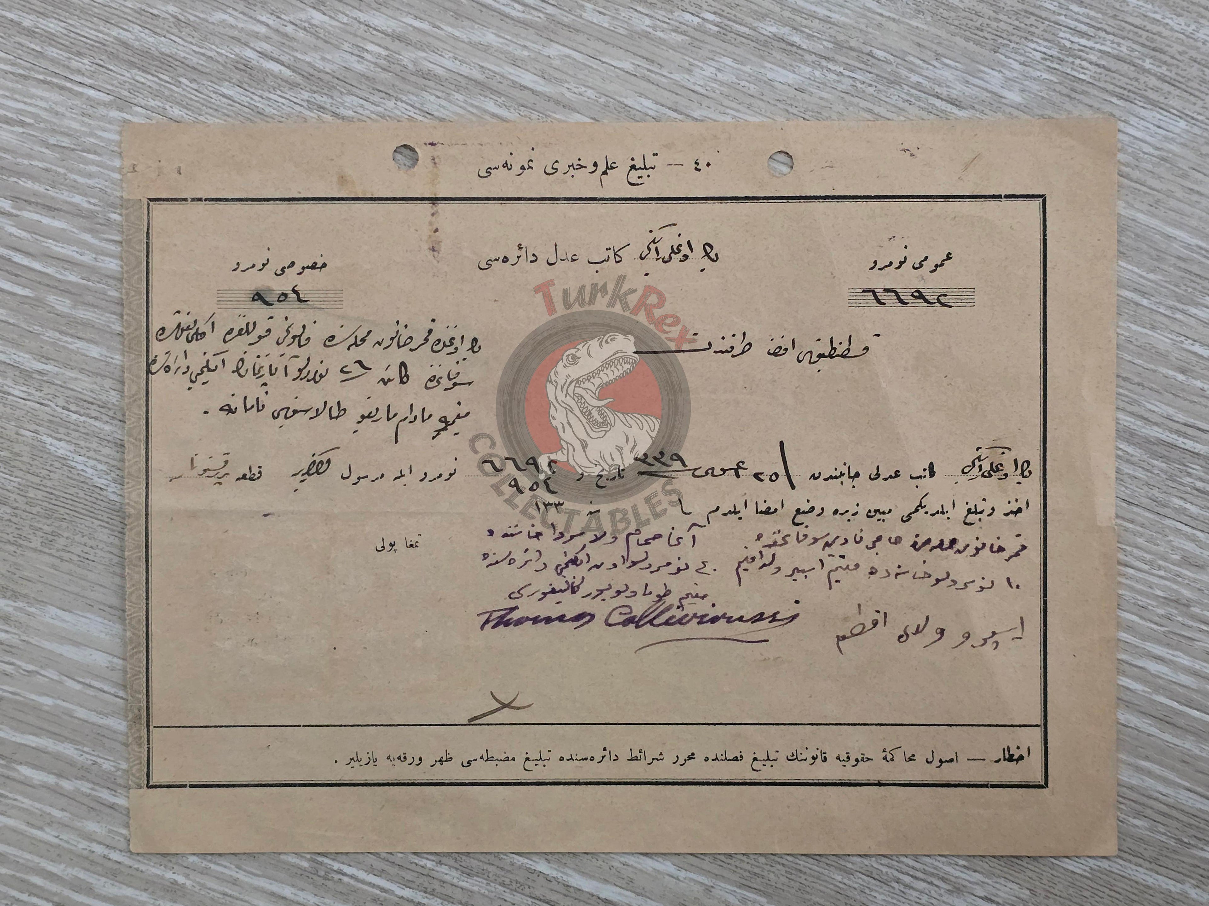 Ottoman 1923  Protesto Delivery Certificate Beyoğlu Istanbul non-muslim Citizens Empire