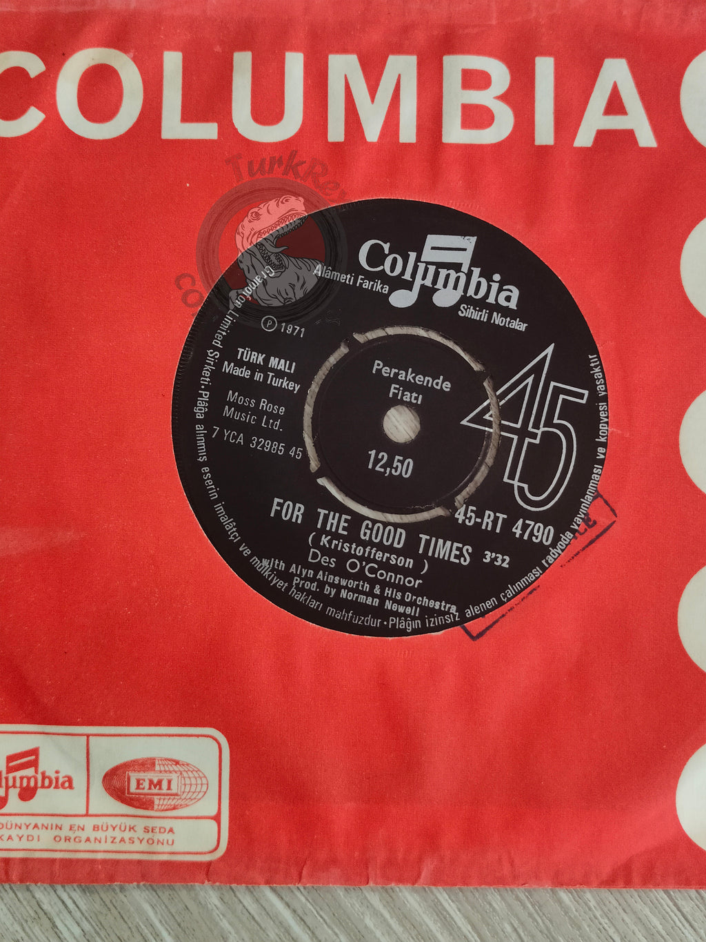 Des O'Connor – For The Good Times 7" Turkish Pressing Vinyl Turkey Edition