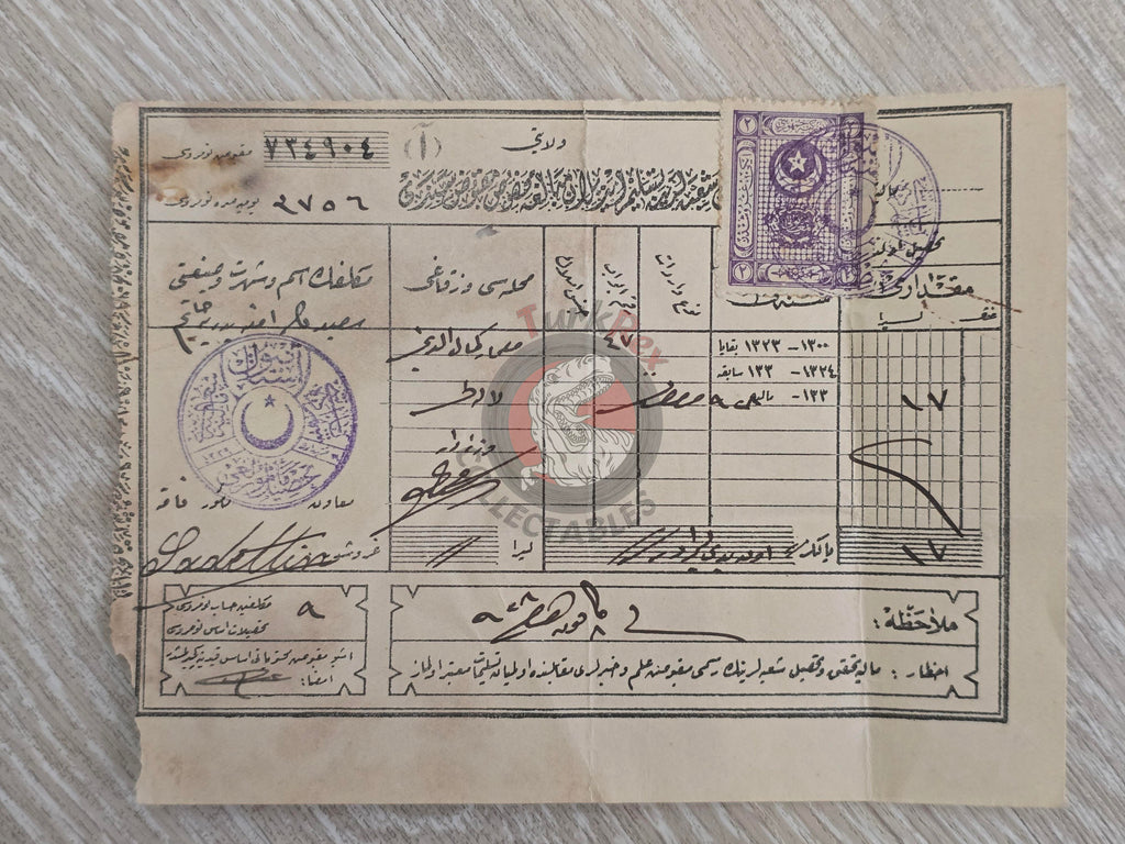 Ottoman 1928 Tax Receipt for Property Tax Payment İstanbul Turkish Turkey