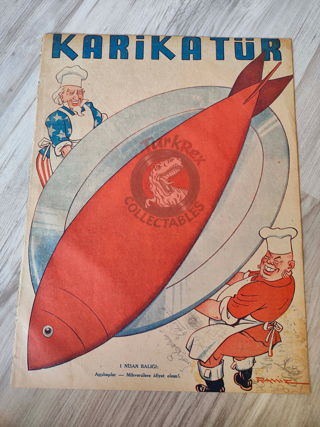 Karikatür 1943 Humor Magazine Turkish Turkey Atom Bomb United States WW2 era Europe