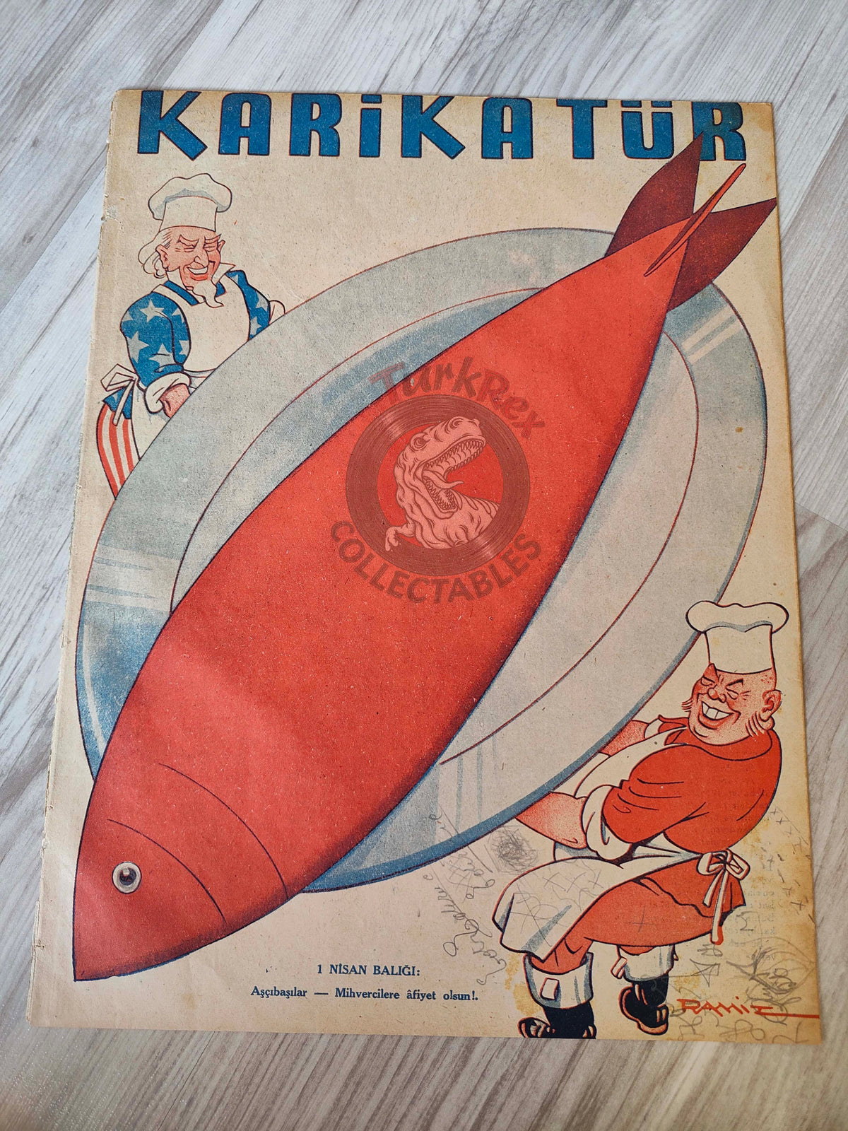 Karikatür 1943 Humor Magazine Turkish Turkey Atom Bomb United States WW2 era Europe