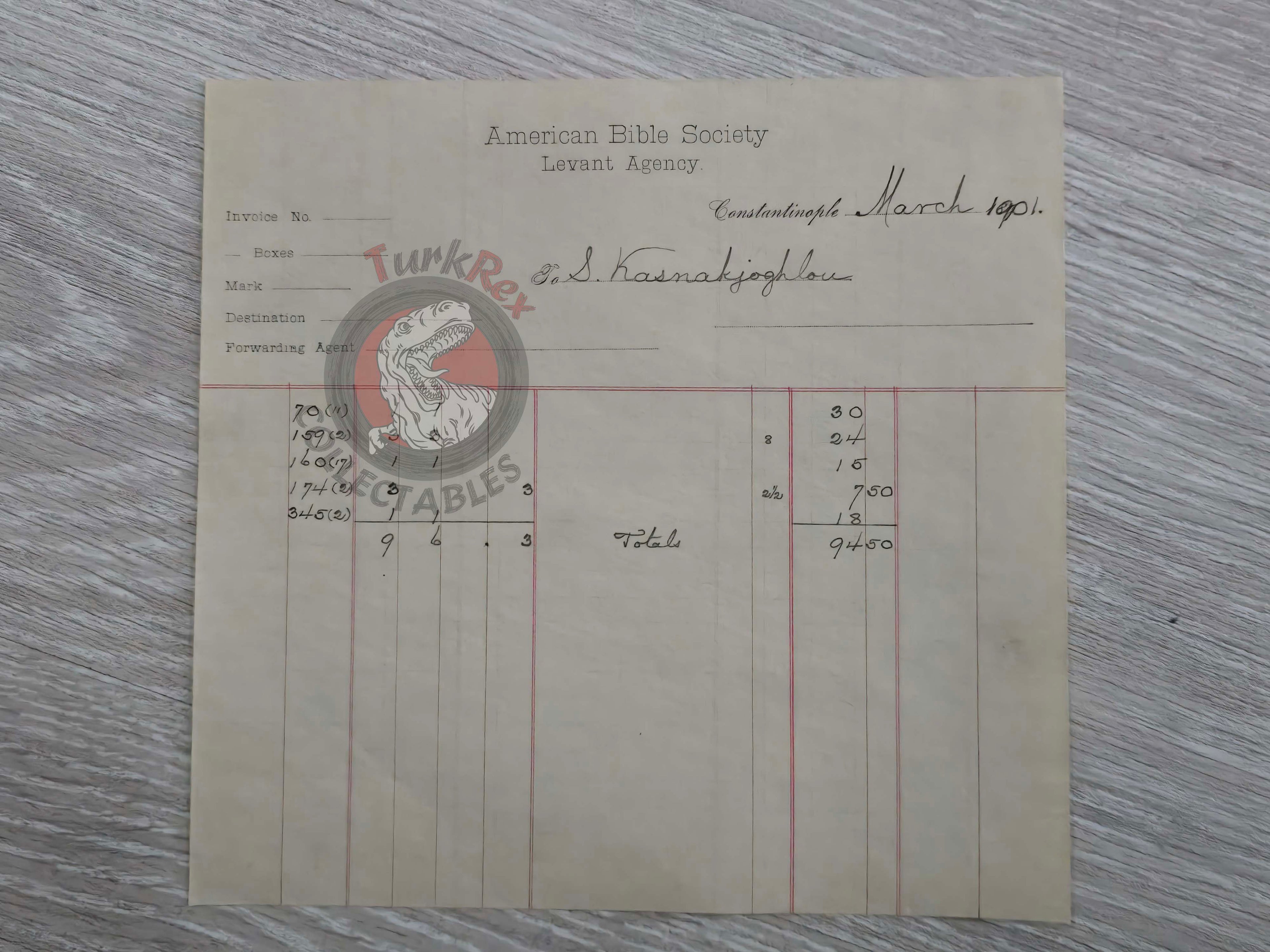 American Bible Society 1901 Kasnakjian Armenian Book Order Form Ottoman Empire Armenia 1