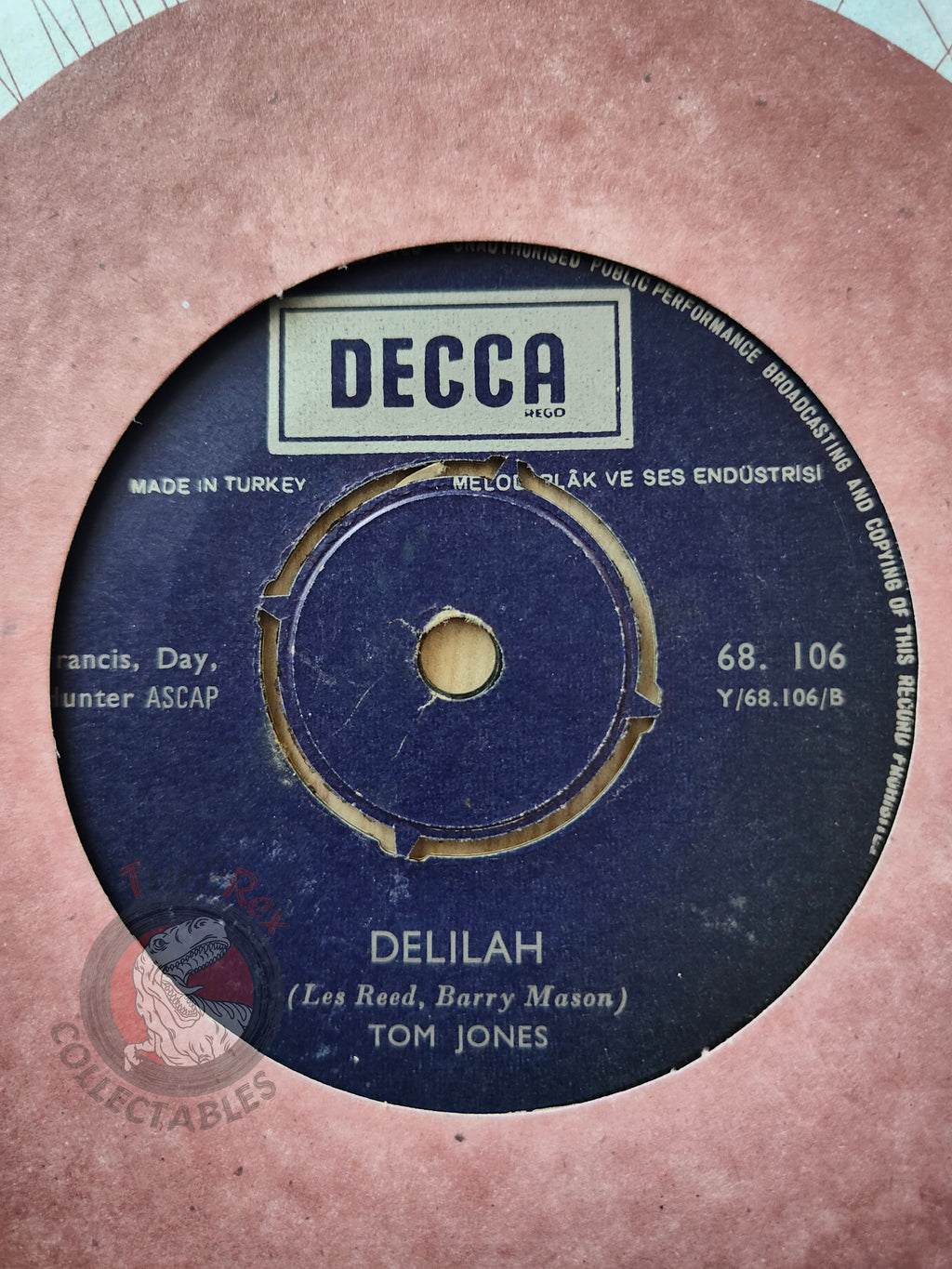 Tom Jones – Smile / Delilah 7" Turkish Pressing Vinyl Turkey Edition 2