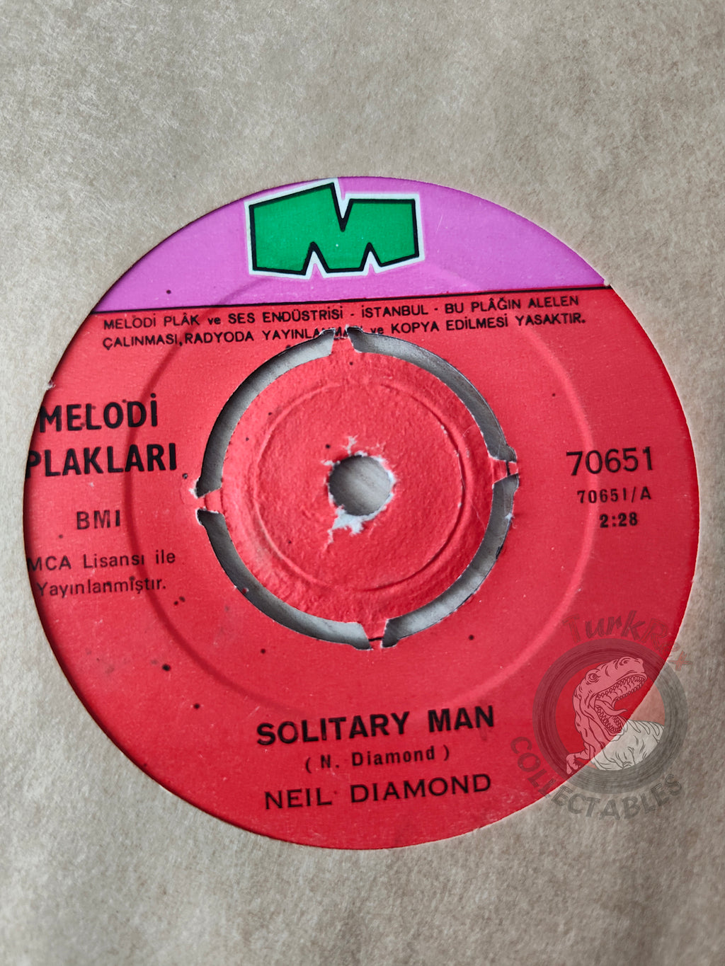Neil Diamond – Solitary Man 7" Turkish Pressing Vinyl Turkey Edition