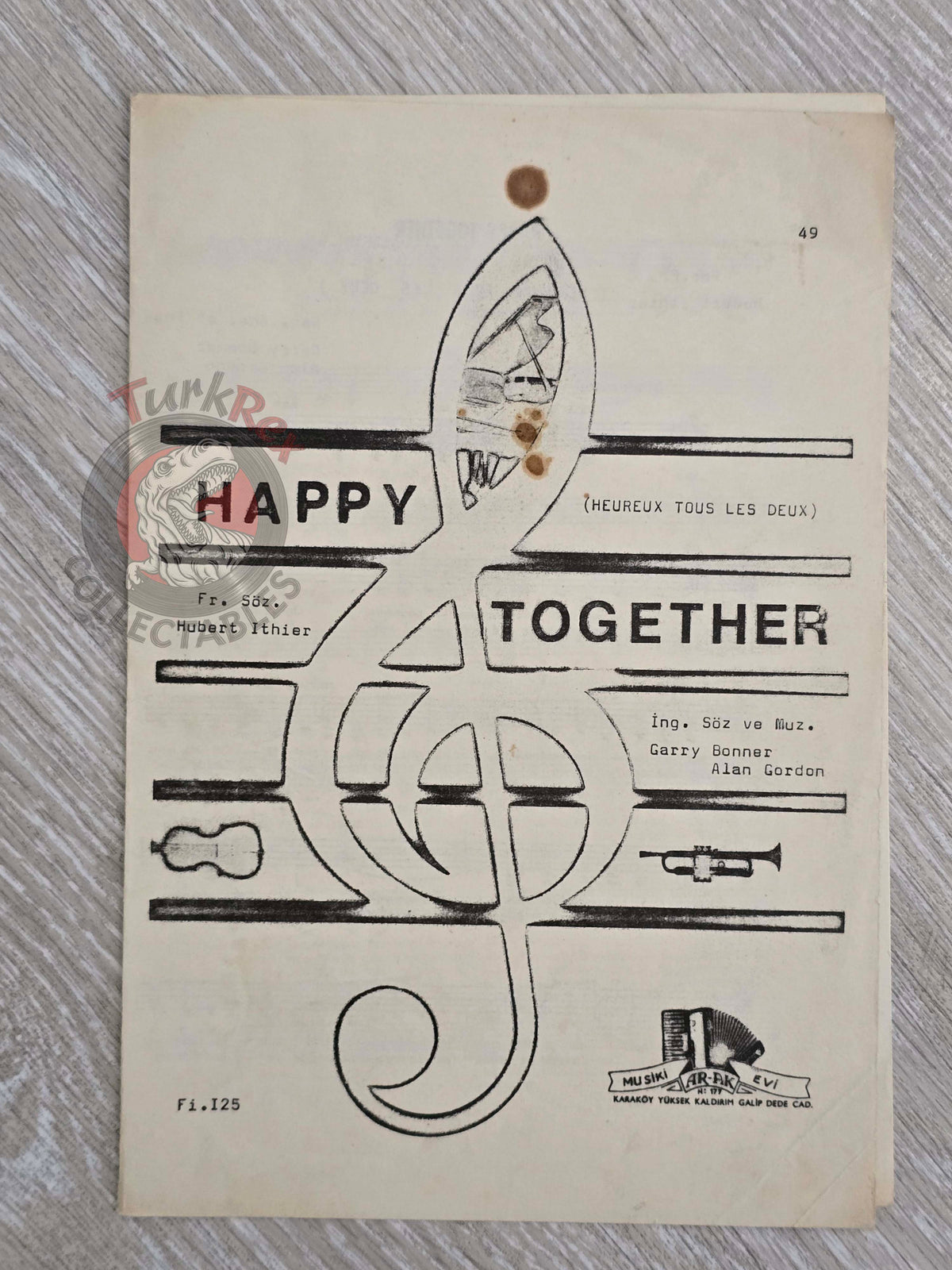 The Turtles – Happy Together Turkish Vintage Musical Notes Sheet Turkey