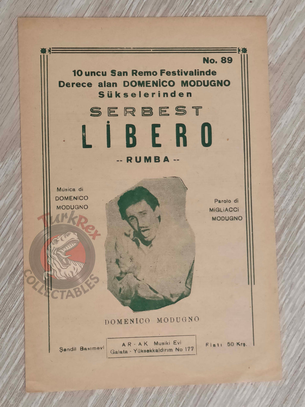 Domenico Modugno – Libero Turkish Vintage Musical Notes Sheet Turkey Sanremo
