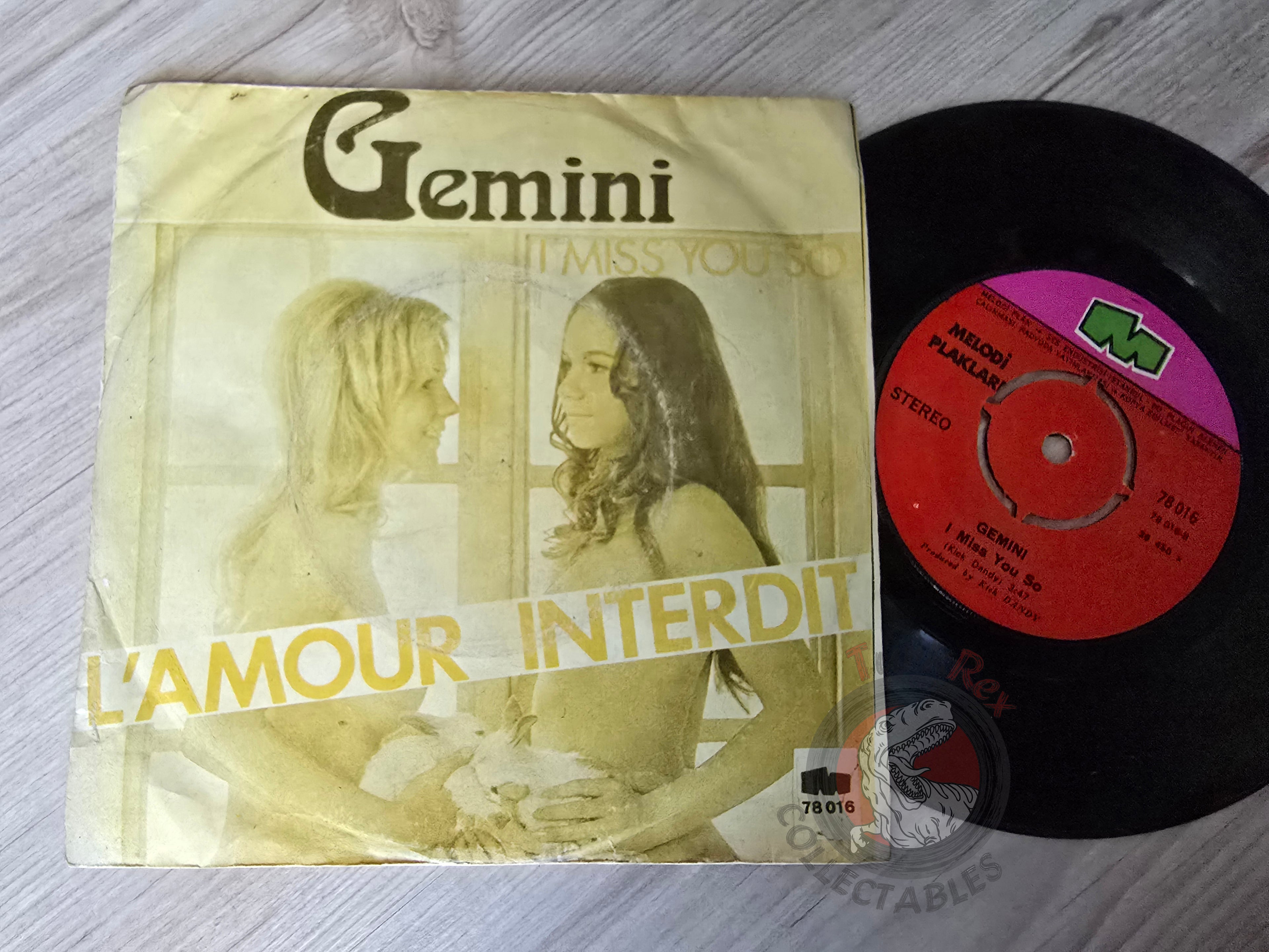 Gemini – L'Amour Interdit / I Miss You So 7" Turkish Pressing Vinyl Turkey Edition