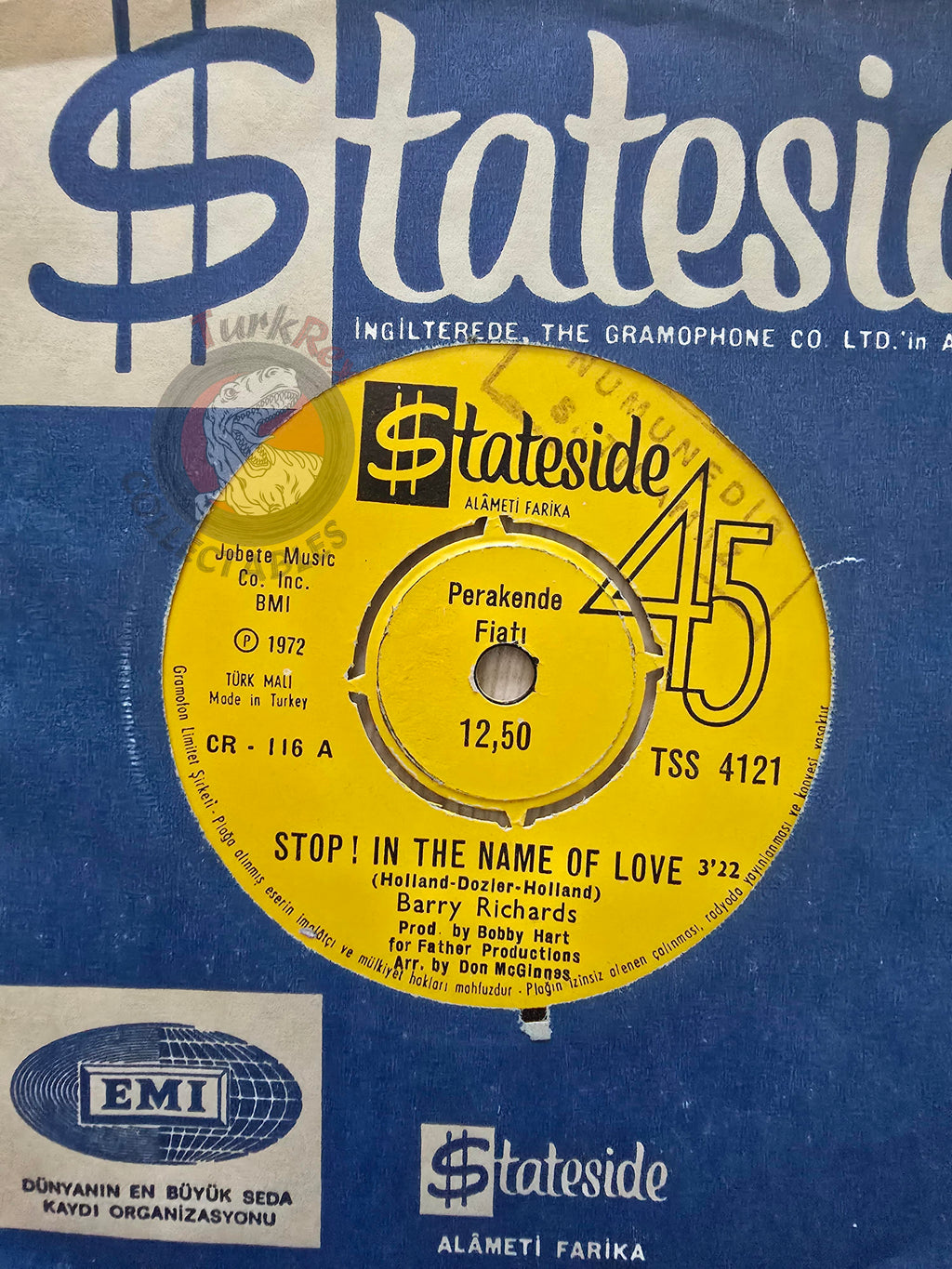 Barry Richards – Stop! In The Name Of Love 7"Promo Turkish Pressing Vinyl Turkey Edition