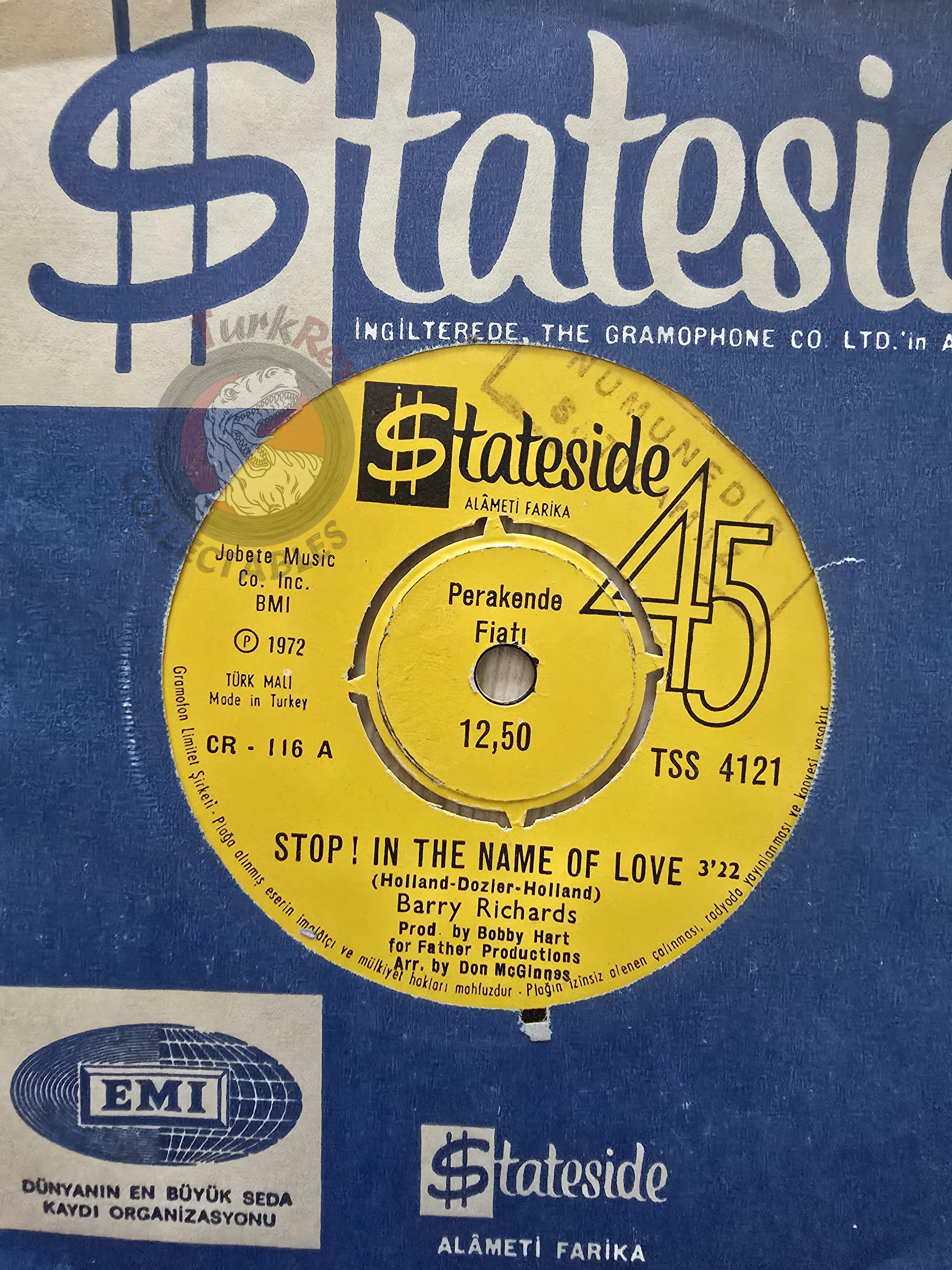 Barry Richards – Stop! In The Name Of Love 7"Promo Turkish Pressing Vinyl Turkey Edition