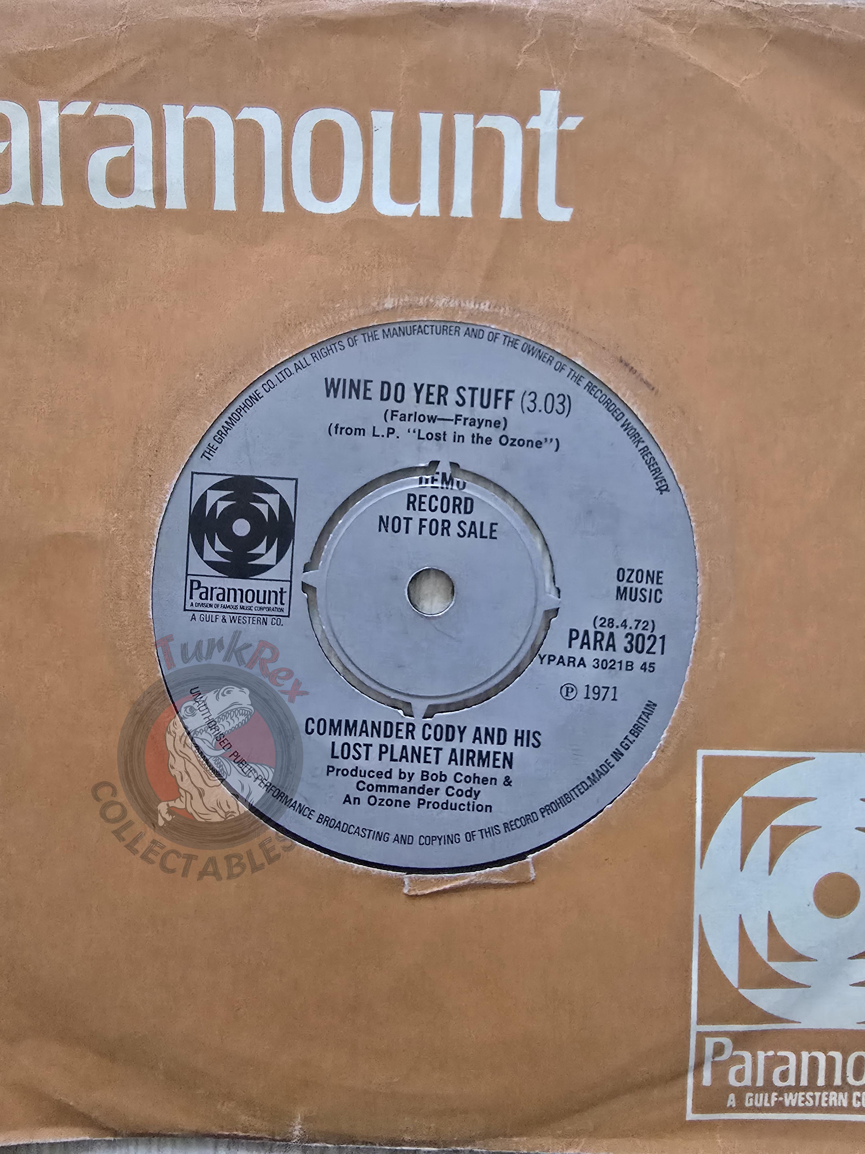 Commander Cody And His Lost Planet Airmen – Wine Do Yer Stuff 7" Promo UK Pressing Vinyl