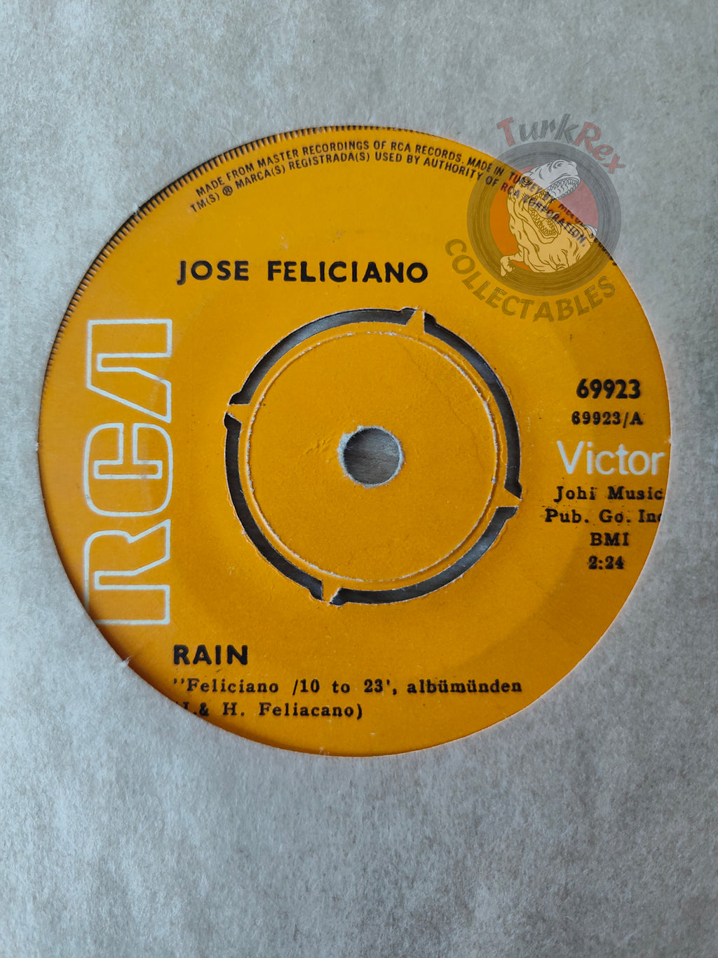 Jose Feliciano – Rain 7" Turkish Pressing Vinyl Turkey Edition
