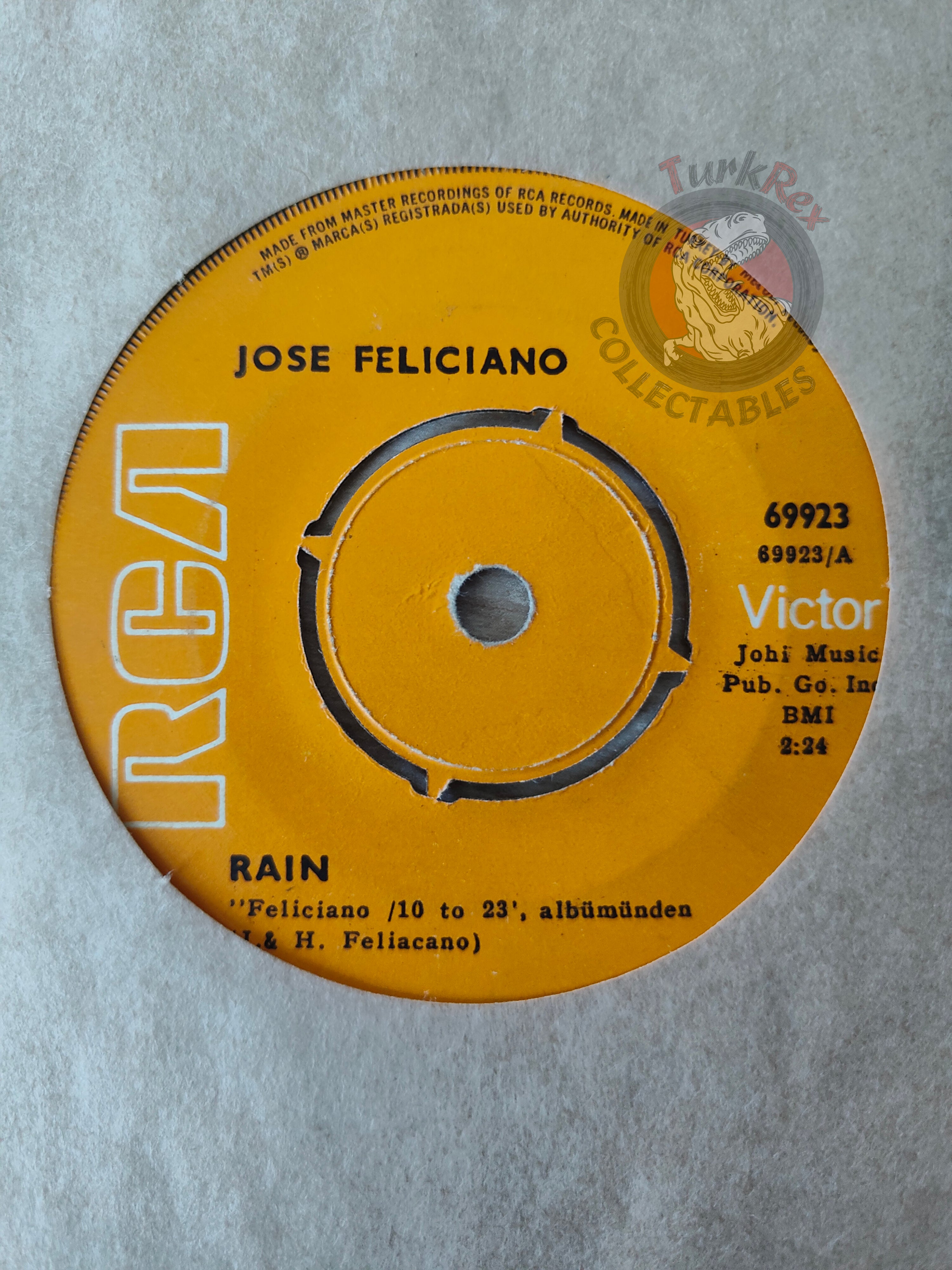 Jose Feliciano – Rain 7" Turkish Pressing Vinyl Turkey Edition