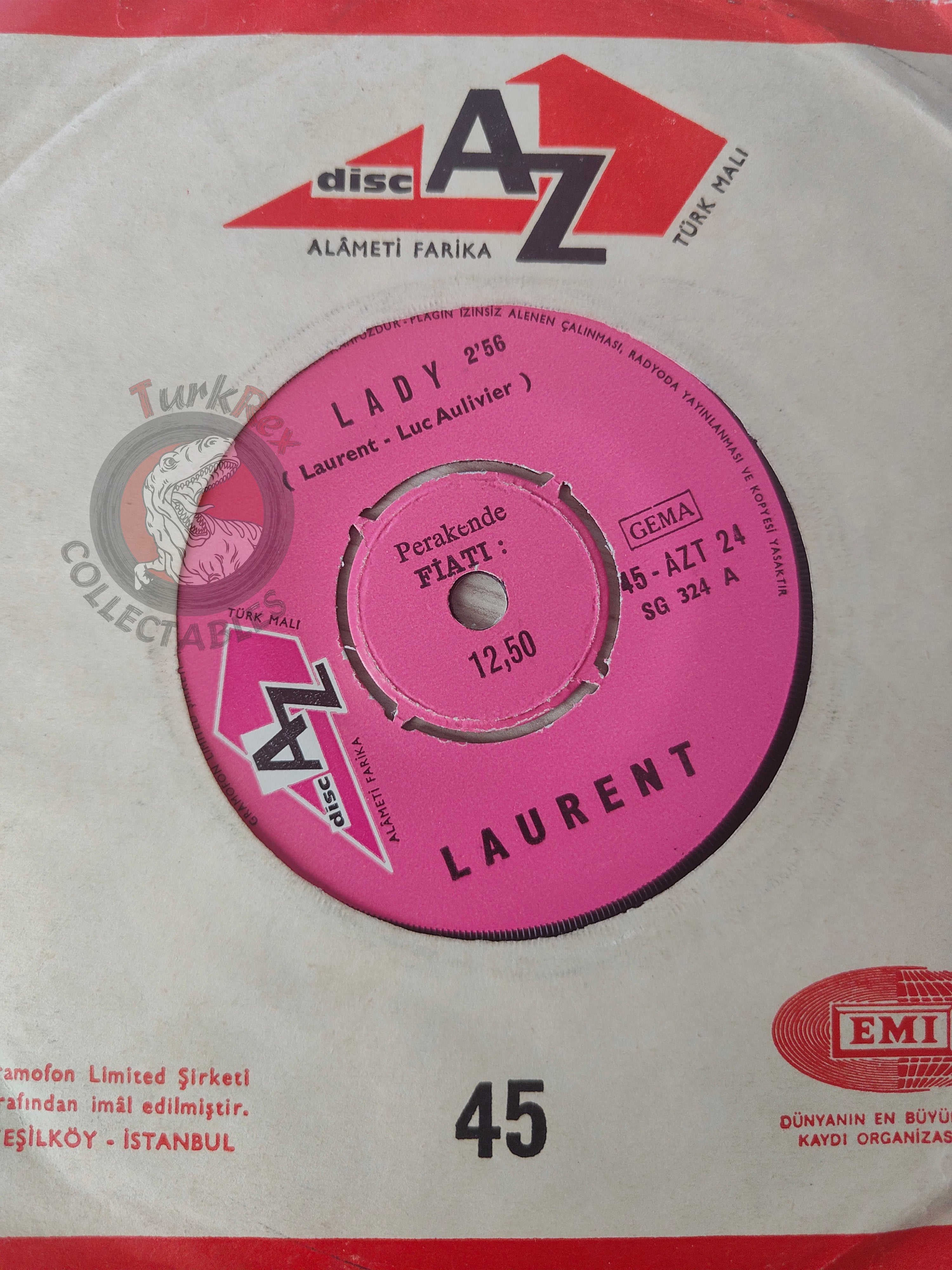 Laurent – Lady / Pharaon 7" Turkish Pressing Vinyl Turkey Edition