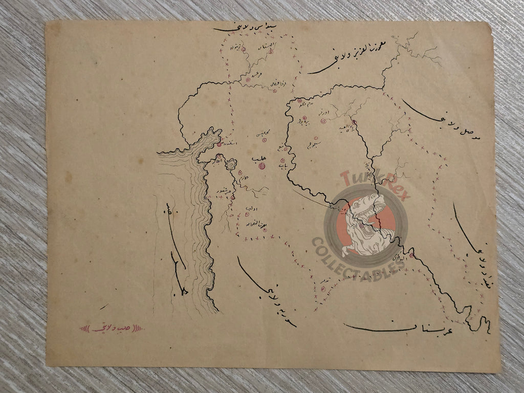 Ottoman Empire Hand-Drawn Map Aleppo Vilayet 1890s Manuscript Middle East Syria