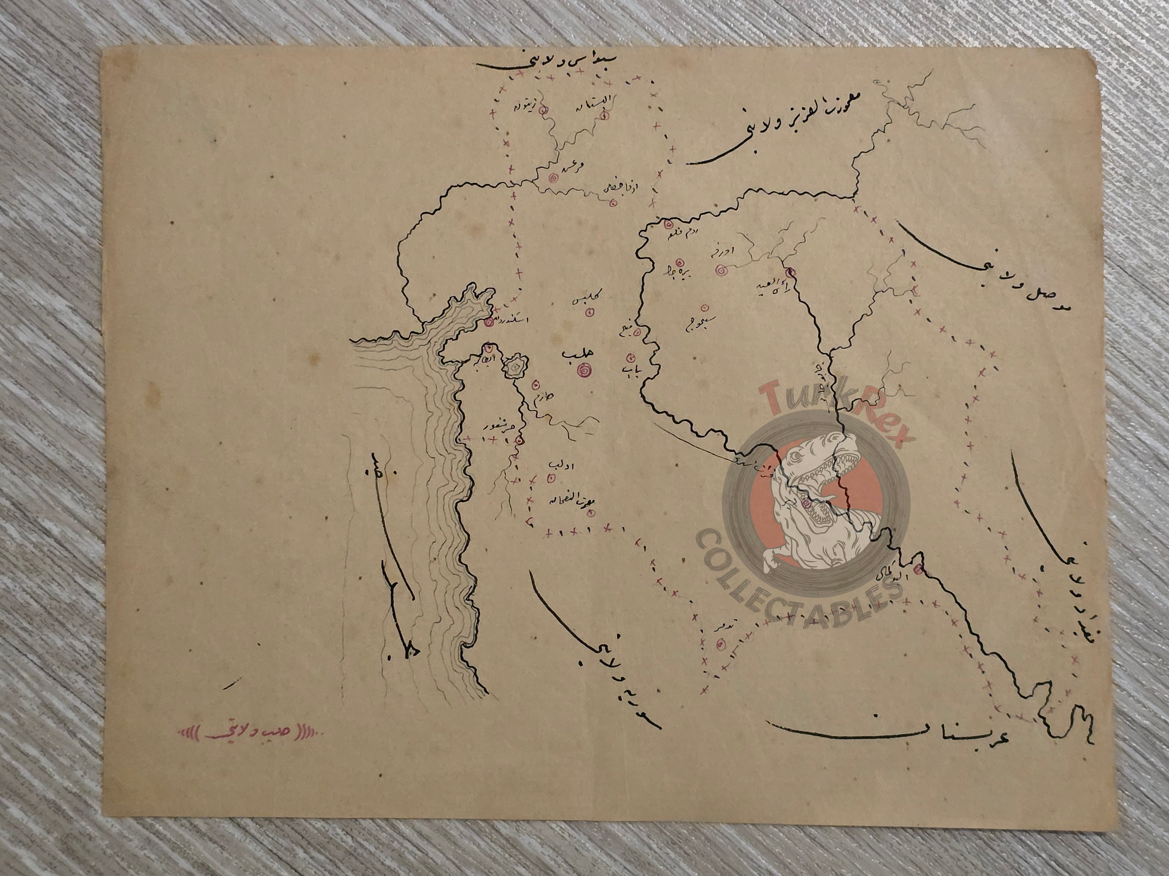 Ottoman Empire Hand-Drawn Map Aleppo Vilayet 1890s Manuscript Middle East Syria