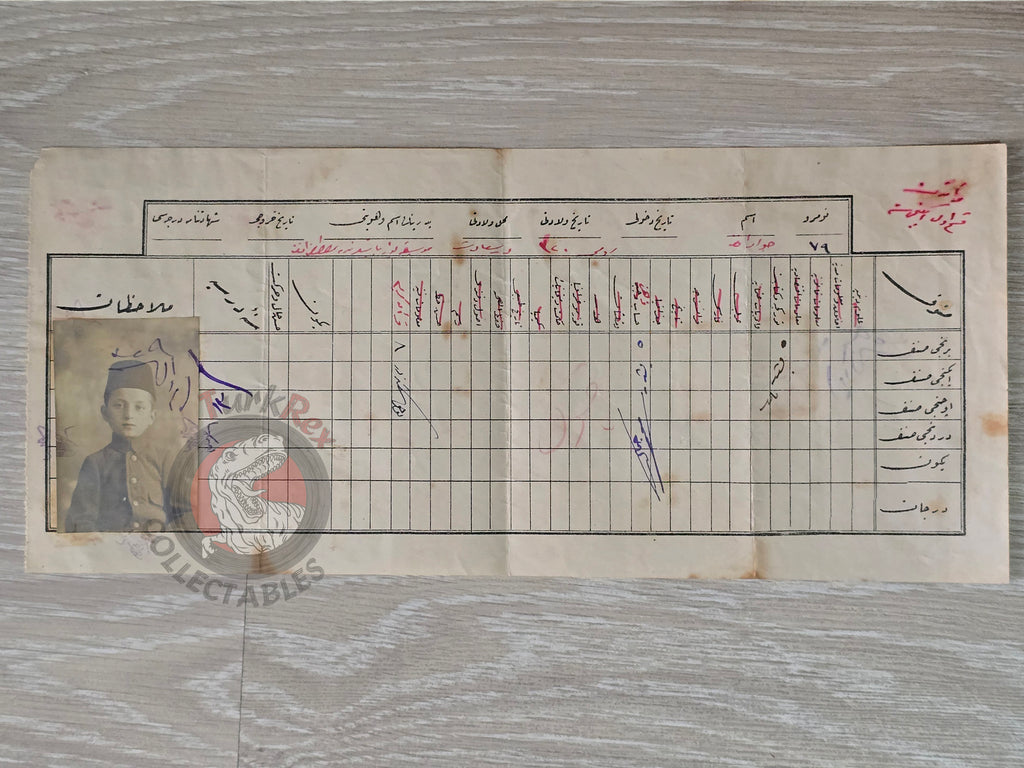 Ottoman 1913 School Report Card Empire Military with Photograph Education
