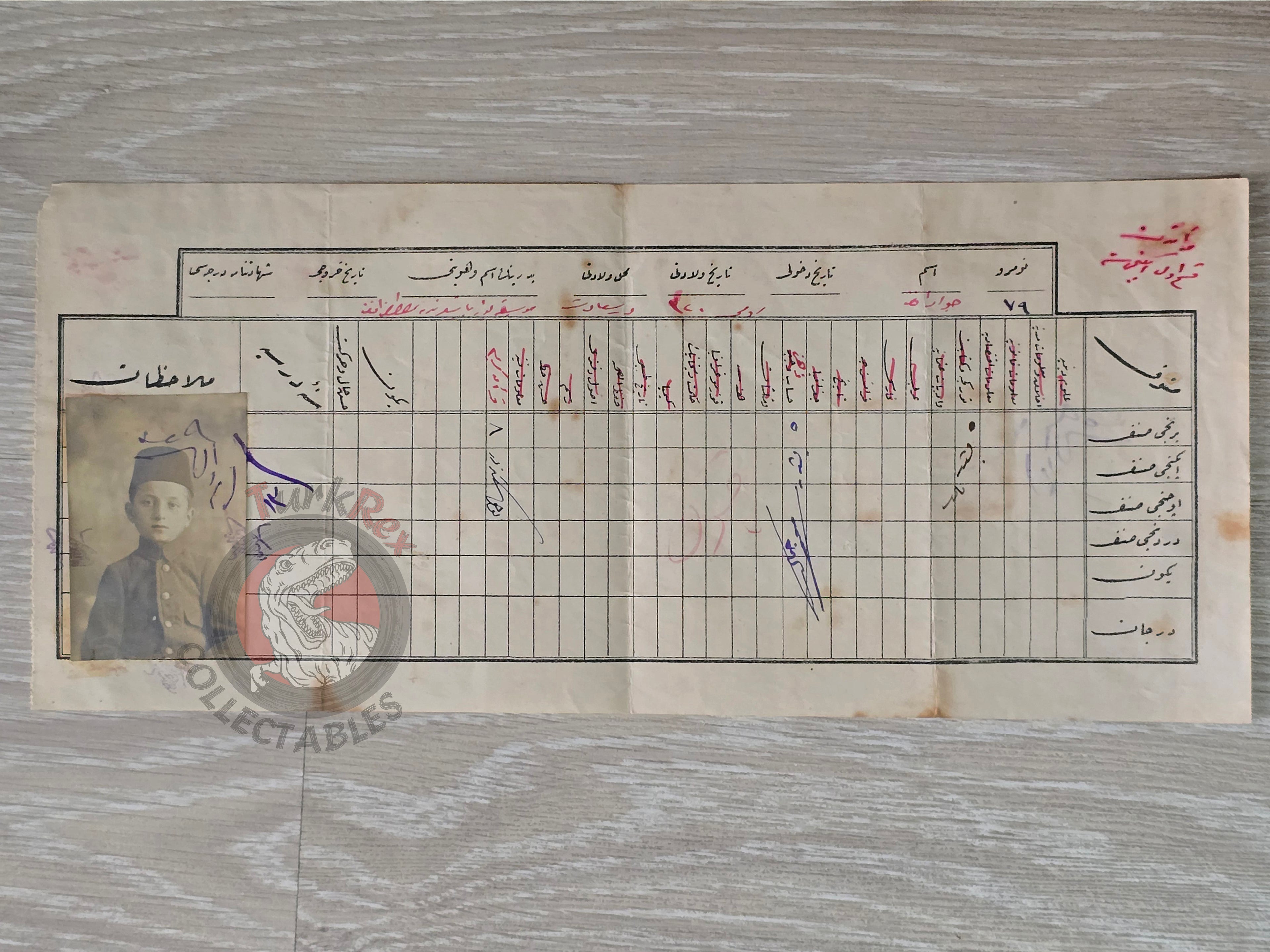 Ottoman 1913 School Report Card Empire Military with Photograph Education