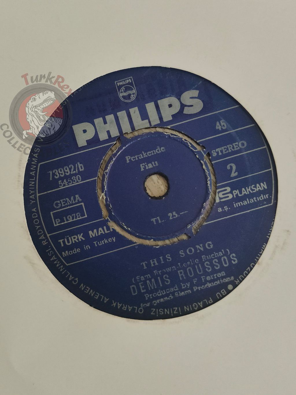 Demis Roussos – This Song 7" Turkish Pressing Vinyl Turkey Edition