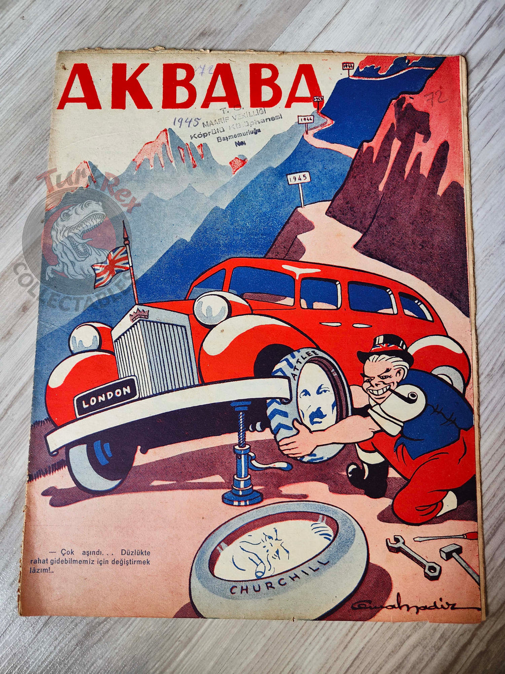 Akbaba 1945 Humor Magazine Turkish Turkey Churchill Out, Attlee In WW2 era Britain Uncle Sam