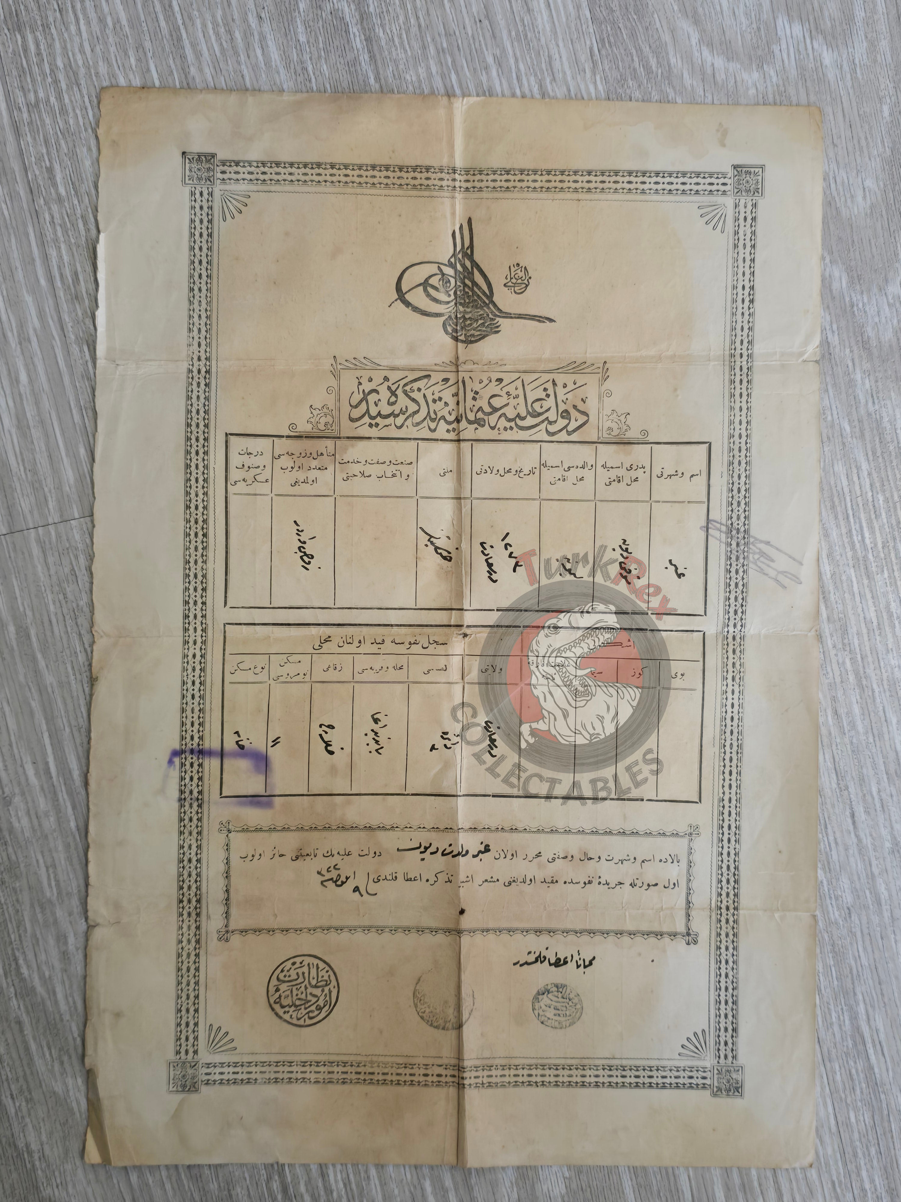 Ottoman Identity Document 1906 İstanbul Greek Rum Citizen Greece