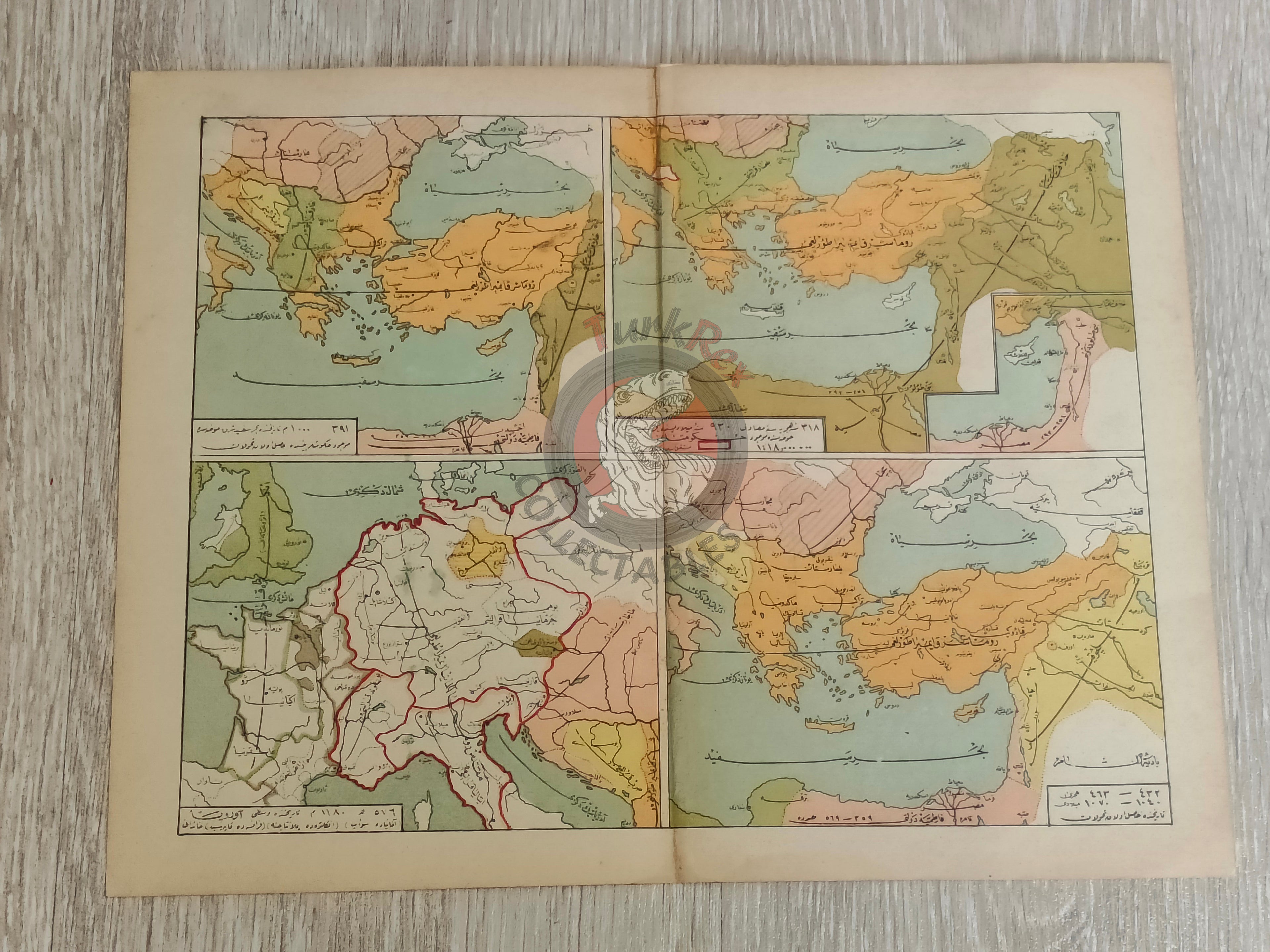 Ottoman 1913 Historical Map of the Balkans, Roman Empire, and Western Europe Middle East