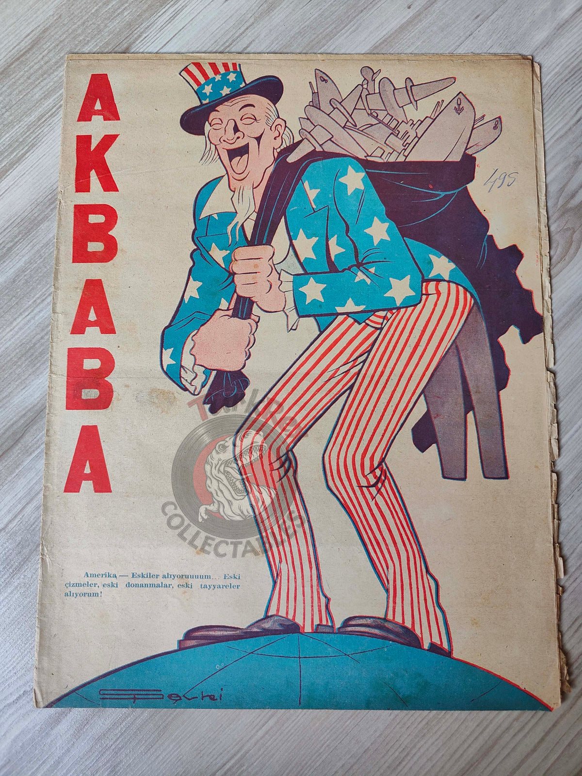 Akbaba 1943 Humor Magazine Turkish Turkey USA Uncle Sam WW2 era Germany Mussolini Goebbels