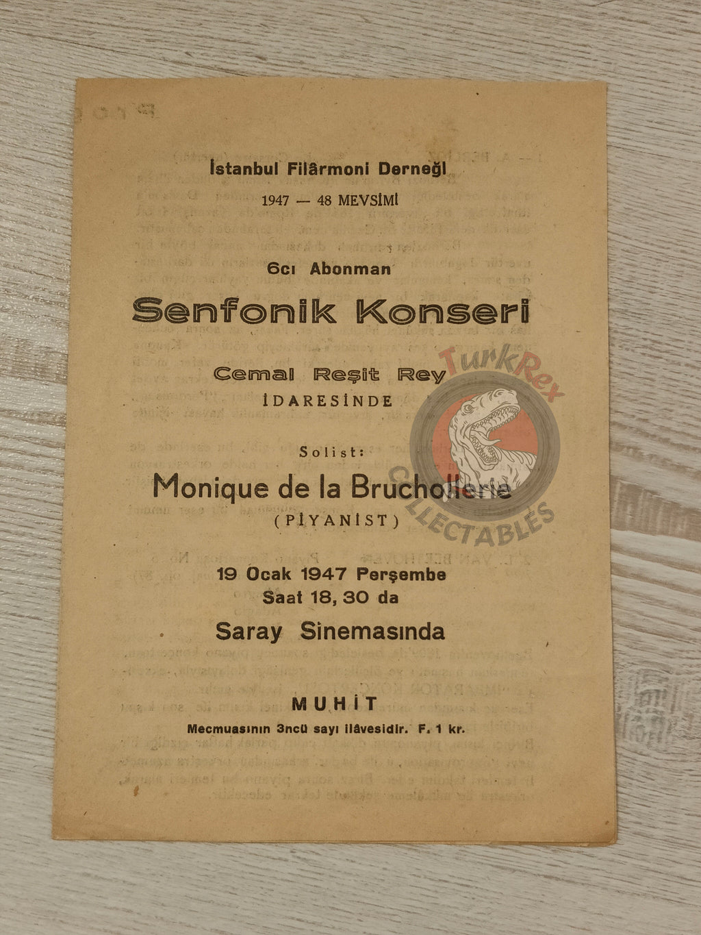 Istanbul Philharmonic Society Cemal Reşid Rey Concert Program 1947 - 48
