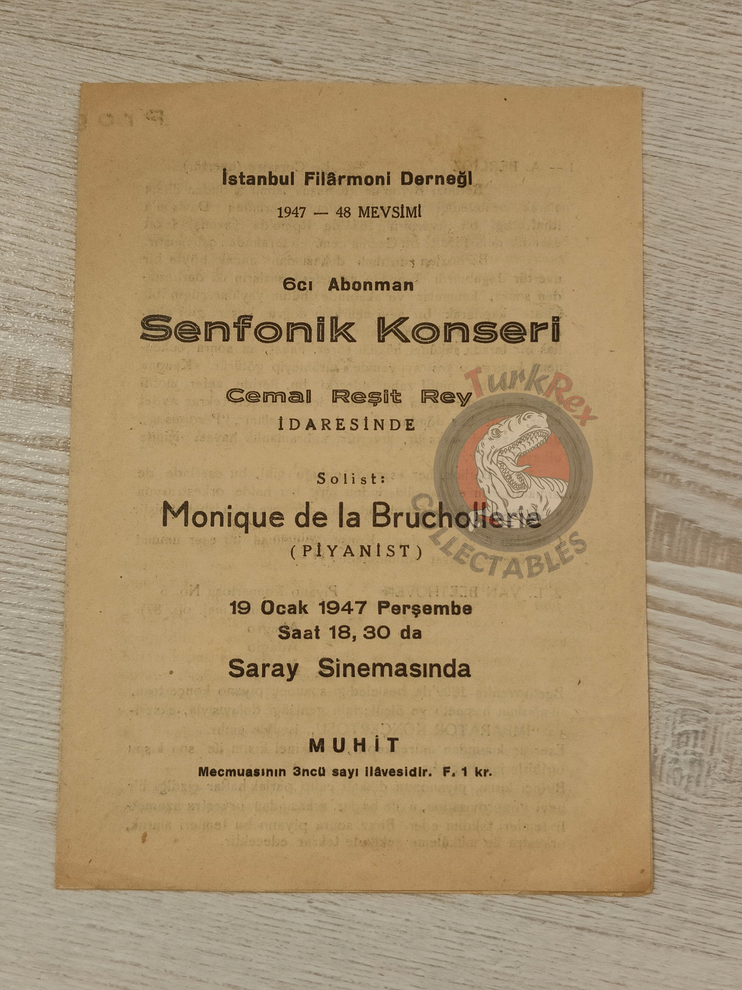 Istanbul Philharmonic Society Cemal Reşid Rey Concert Program 1947 - 48