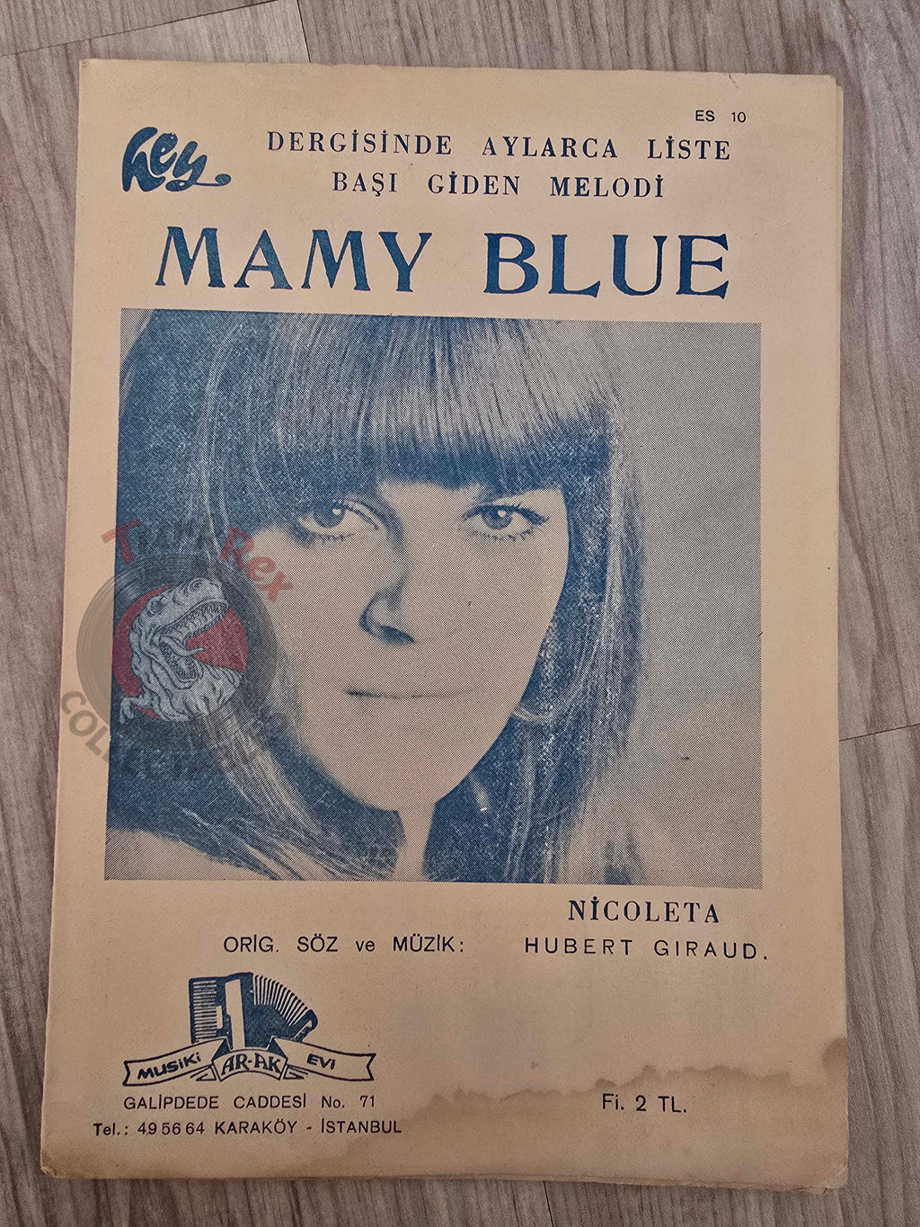 Nicoletta – Mamy Blue Turkish Vintage Musical Notes Sheet Turkey