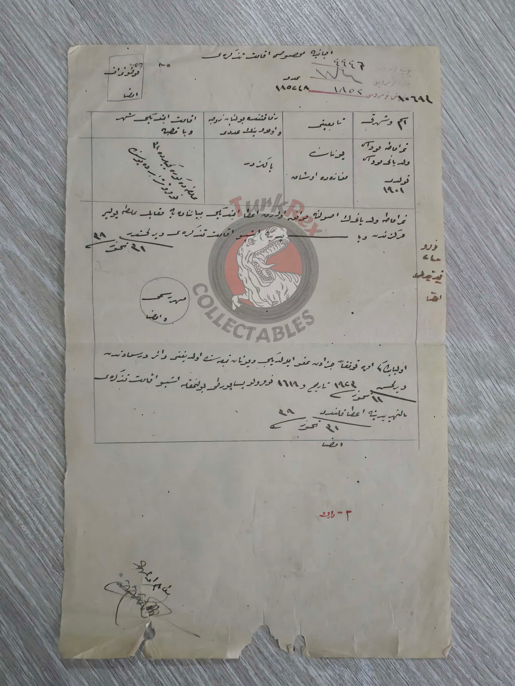 Ottoman Residence Permit for a Greek Citizen 1916 Istanbul Document Rum Greece Galata Wine Depot