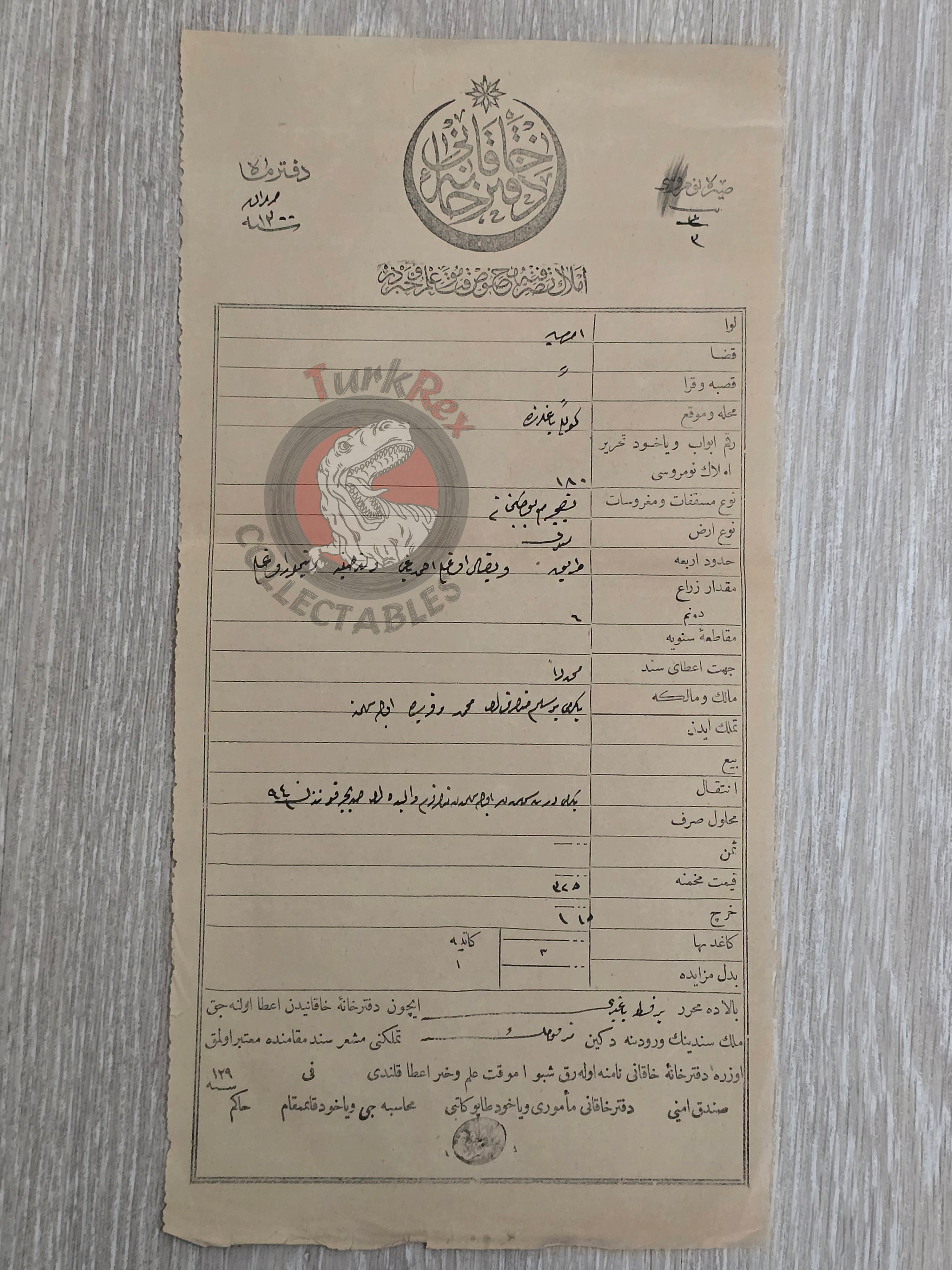 Ottoman 1879 Land Deed Garden in Amasya Göllü Title Deed