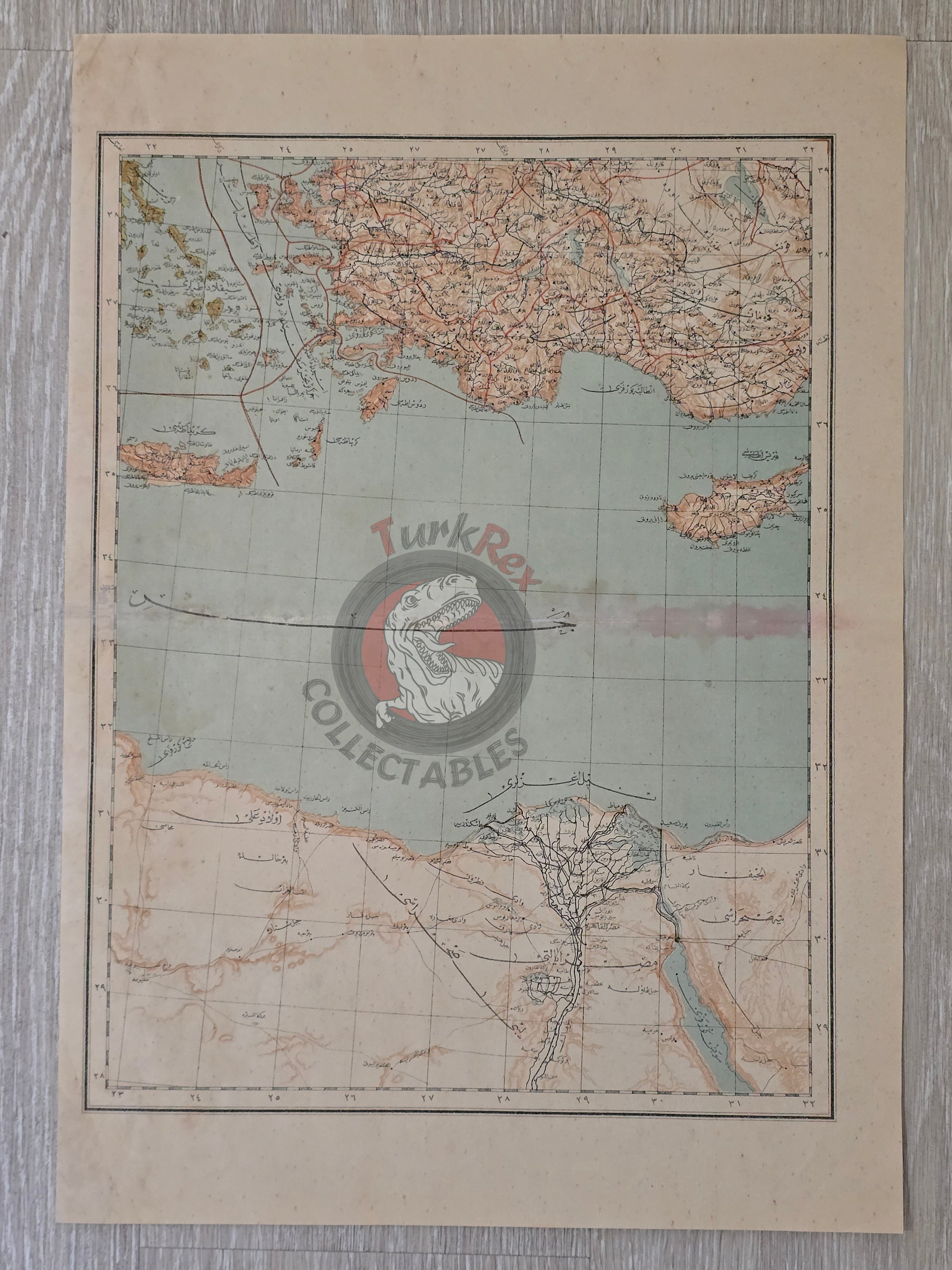 Mediterranean and Egypt 1898 Ottoman Atlas Map Empire Cyprus Crete Rhodes Greece
