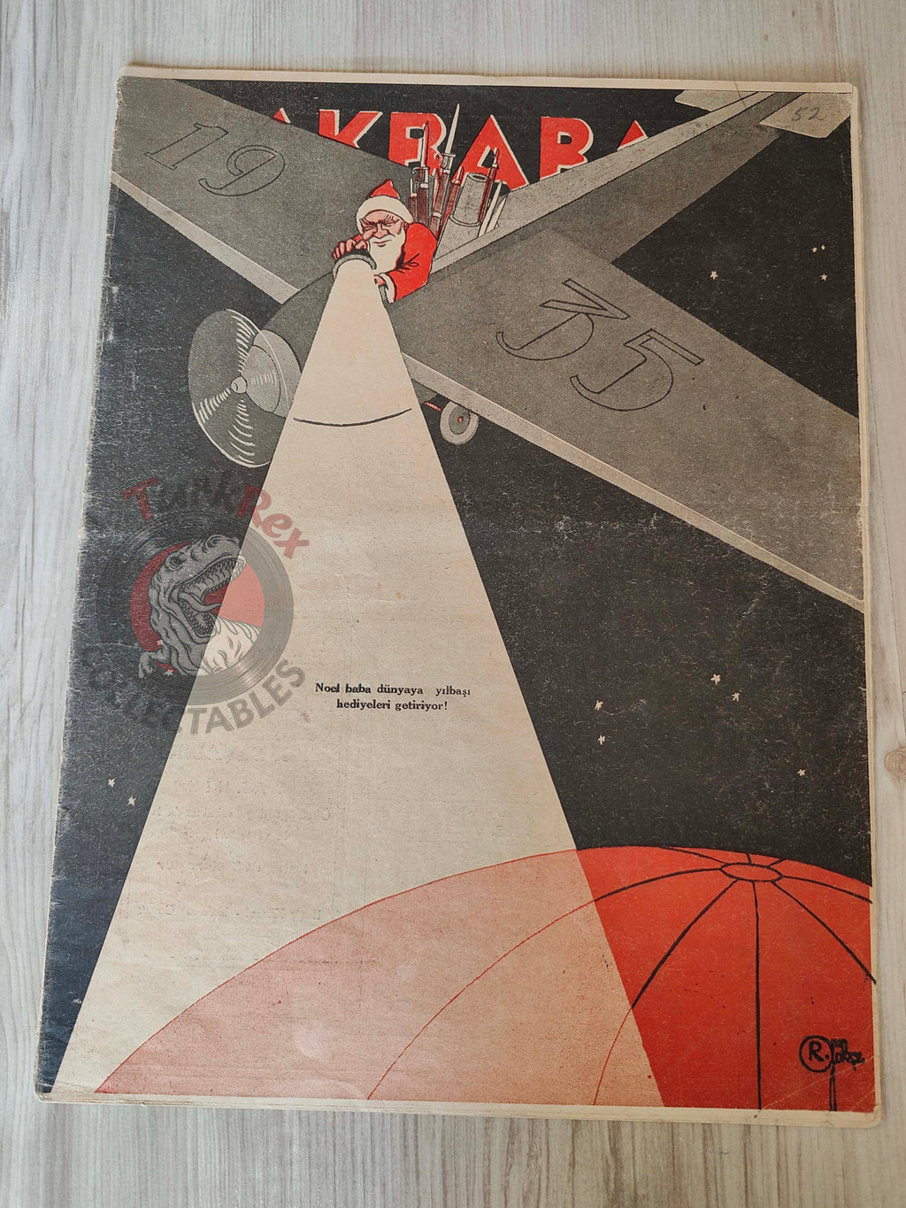 Akbaba 1934 Humor Magazine Turkish Turkey Santa Claus Brings New Year Gifts War WW2 era Hitler