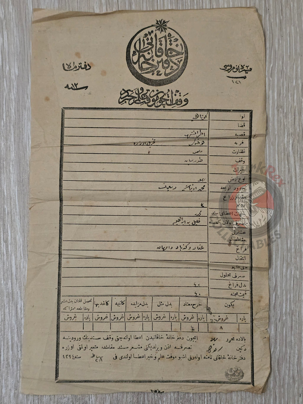 Ottoman 1879 Land Deed Kütahya Etrafşehir Title Deed Agricultural Plot
