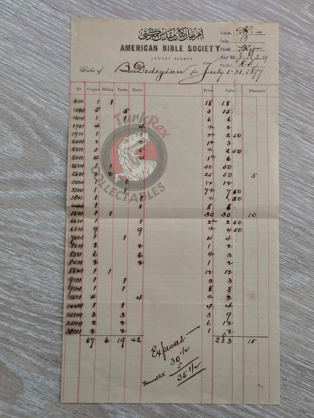 American Bible Society 1897 Dedeyan Armenian Book Order Form Ottoman Empire Armenia